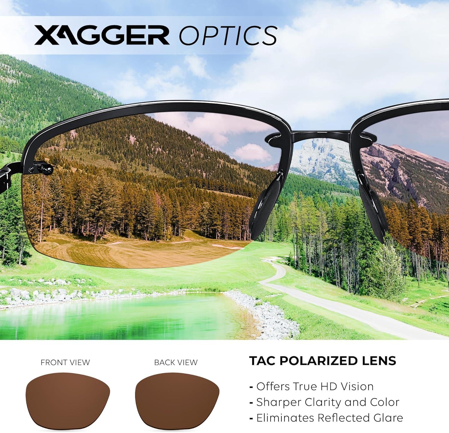 imageXagger Polarized Driving Sunglasses for Men Rimless Metal Frame UV400 Protection Sun GlassesBlack  Brown