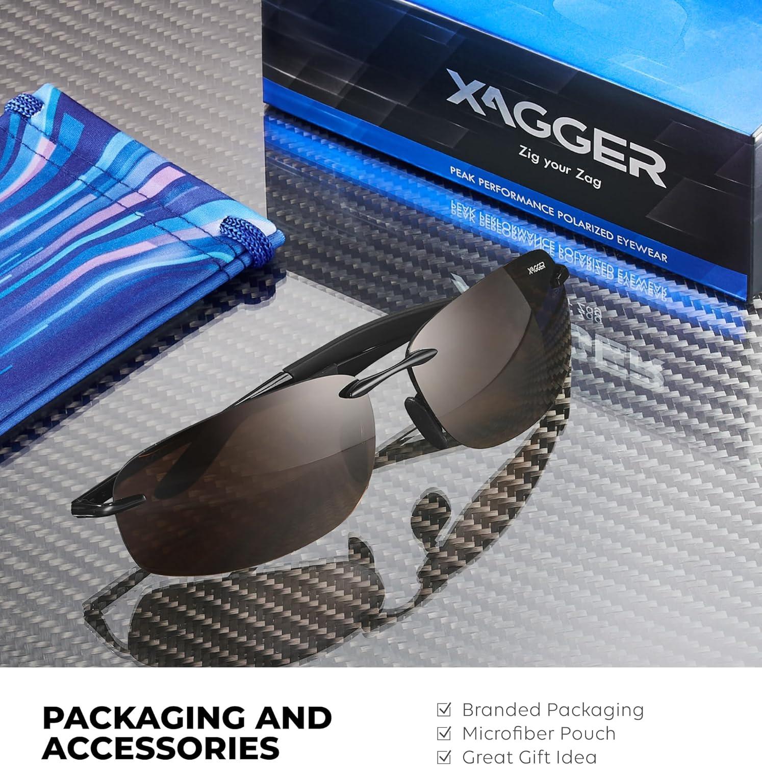 imageXagger Polarized Driving Sunglasses for Men Rimless Metal Frame UV400 Protection Sun GlassesBlack  Brown