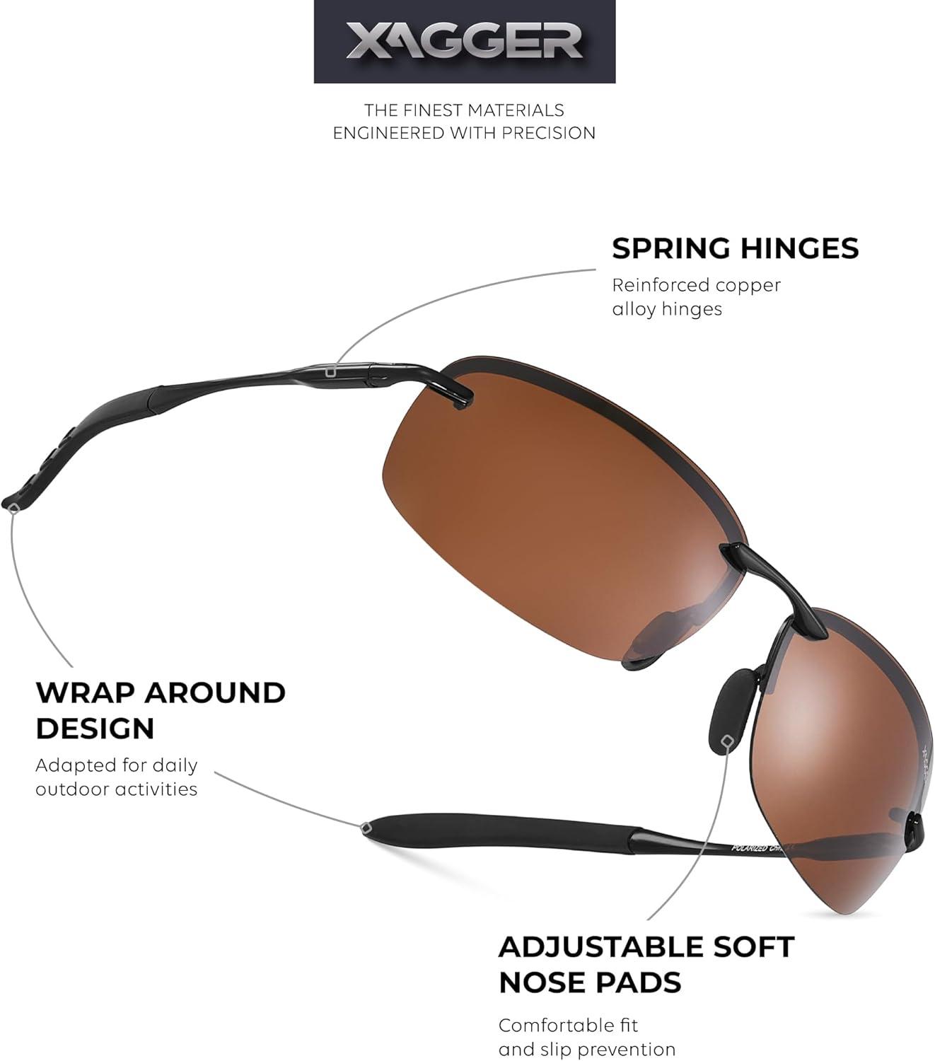 imageXagger Polarized Driving Sunglasses for Men Rimless Metal Frame UV400 Protection Sun GlassesBlack  Brown