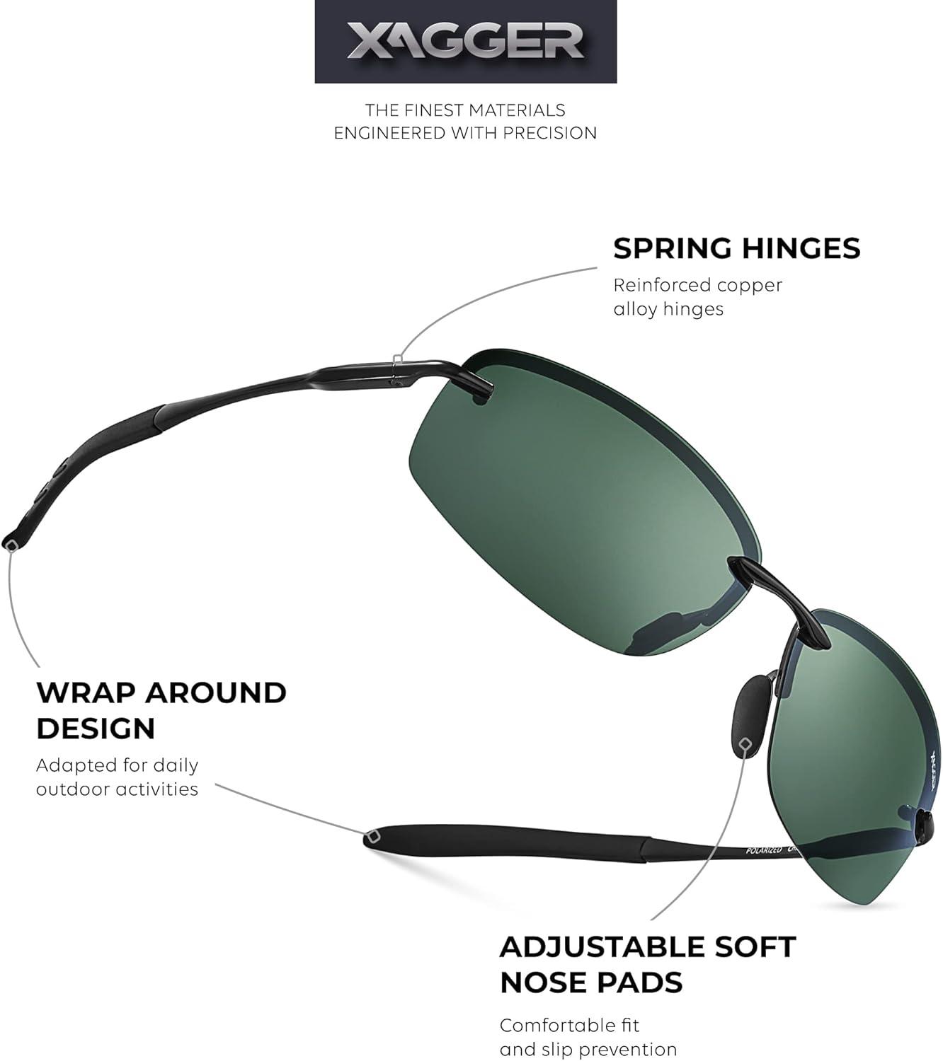 imageXagger Polarized Driving Sunglasses for Men Rimless Metal Frame UV400 Protection Sun GlassesBlack  Green