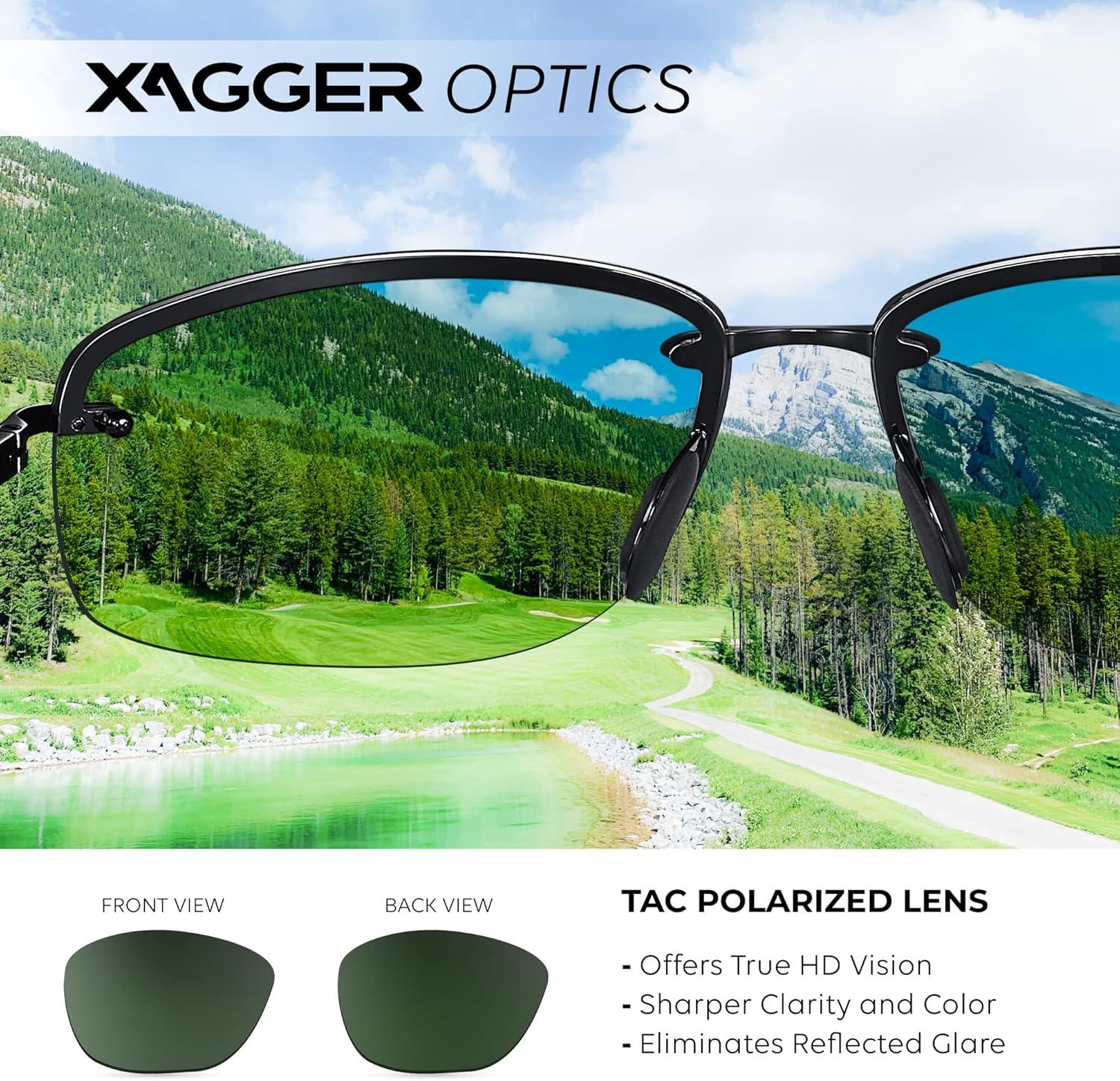 imageXagger Polarized Driving Sunglasses for Men Rimless Metal Frame UV400 Protection Sun GlassesBlack  Green