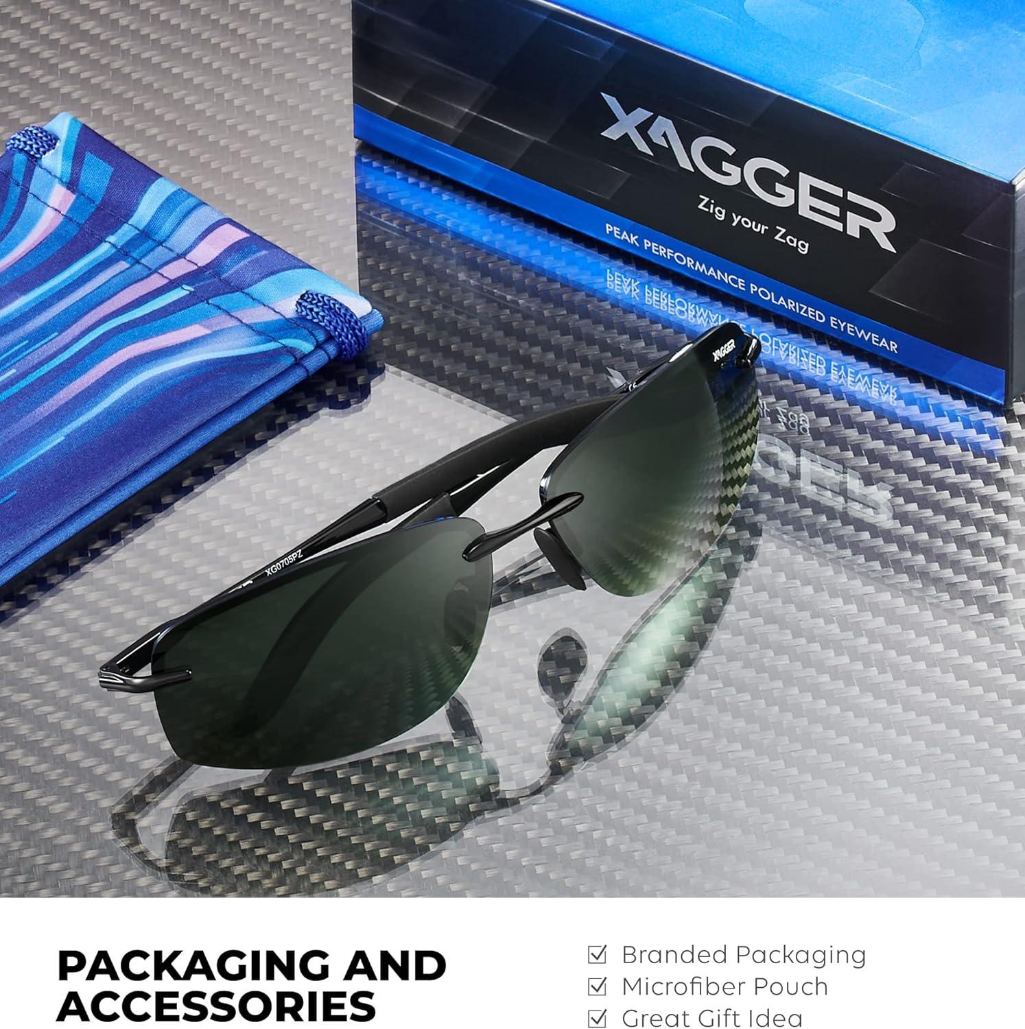 imageXagger Polarized Driving Sunglasses for Men Rimless Metal Frame UV400 Protection Sun GlassesBlack  Green