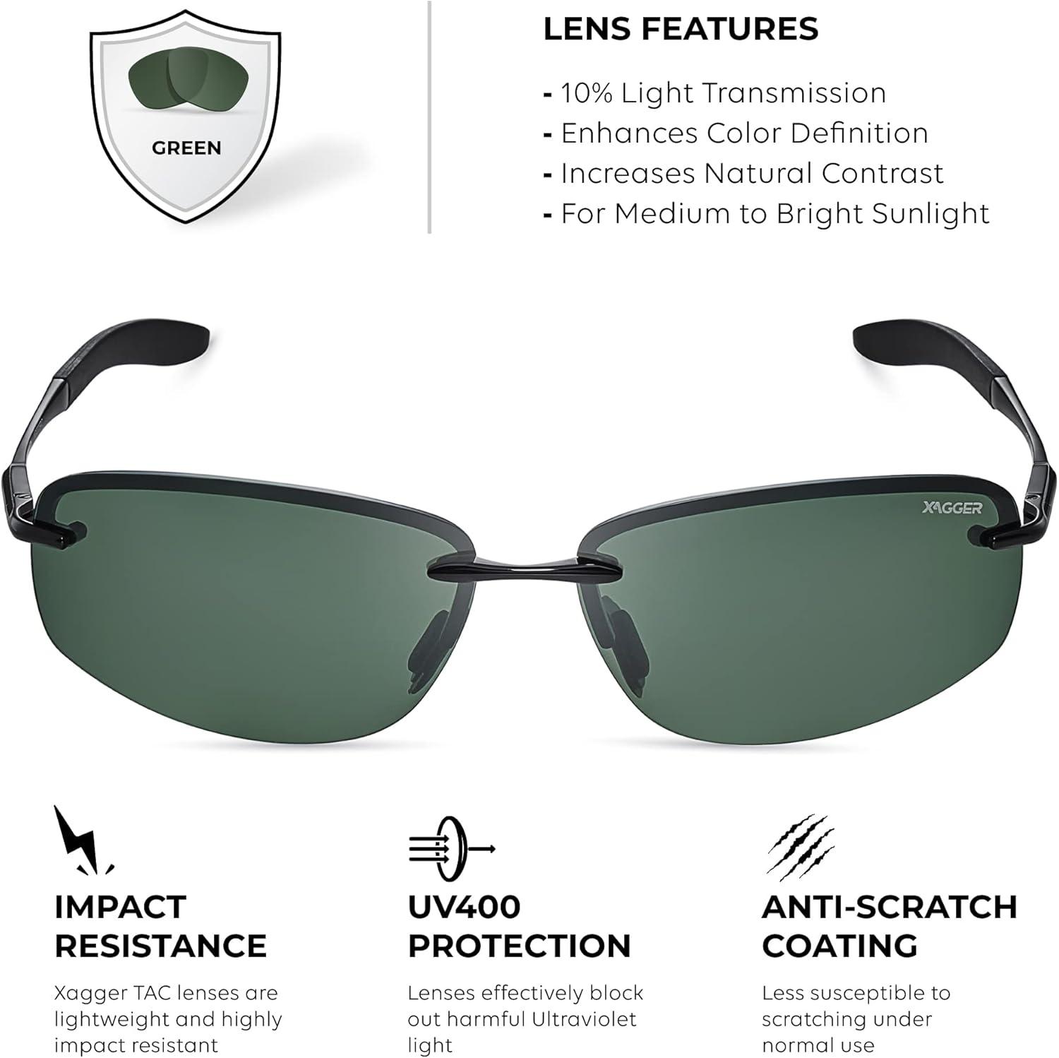 imageXagger Polarized Driving Sunglasses for Men Rimless Metal Frame UV400 Protection Sun GlassesBlack  Green