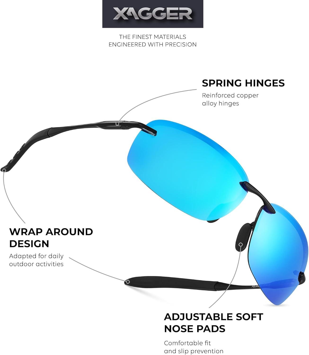 imageXagger Polarized Driving Sunglasses for Men Rimless Metal Frame UV400 Protection Sun GlassesBlack  Ice Blue Mirror