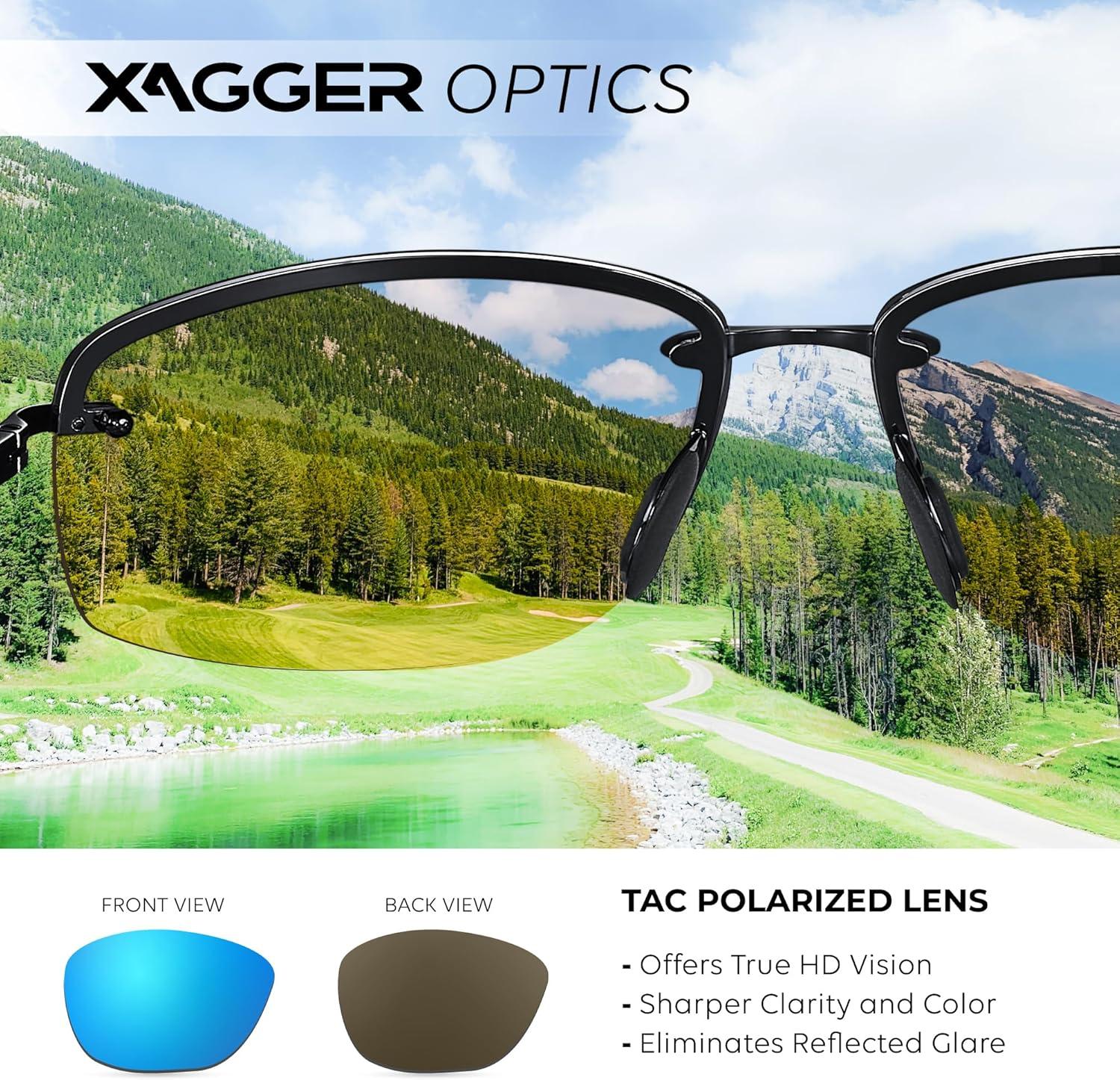imageXagger Polarized Driving Sunglasses for Men Rimless Metal Frame UV400 Protection Sun GlassesBlack  Ice Blue Mirror