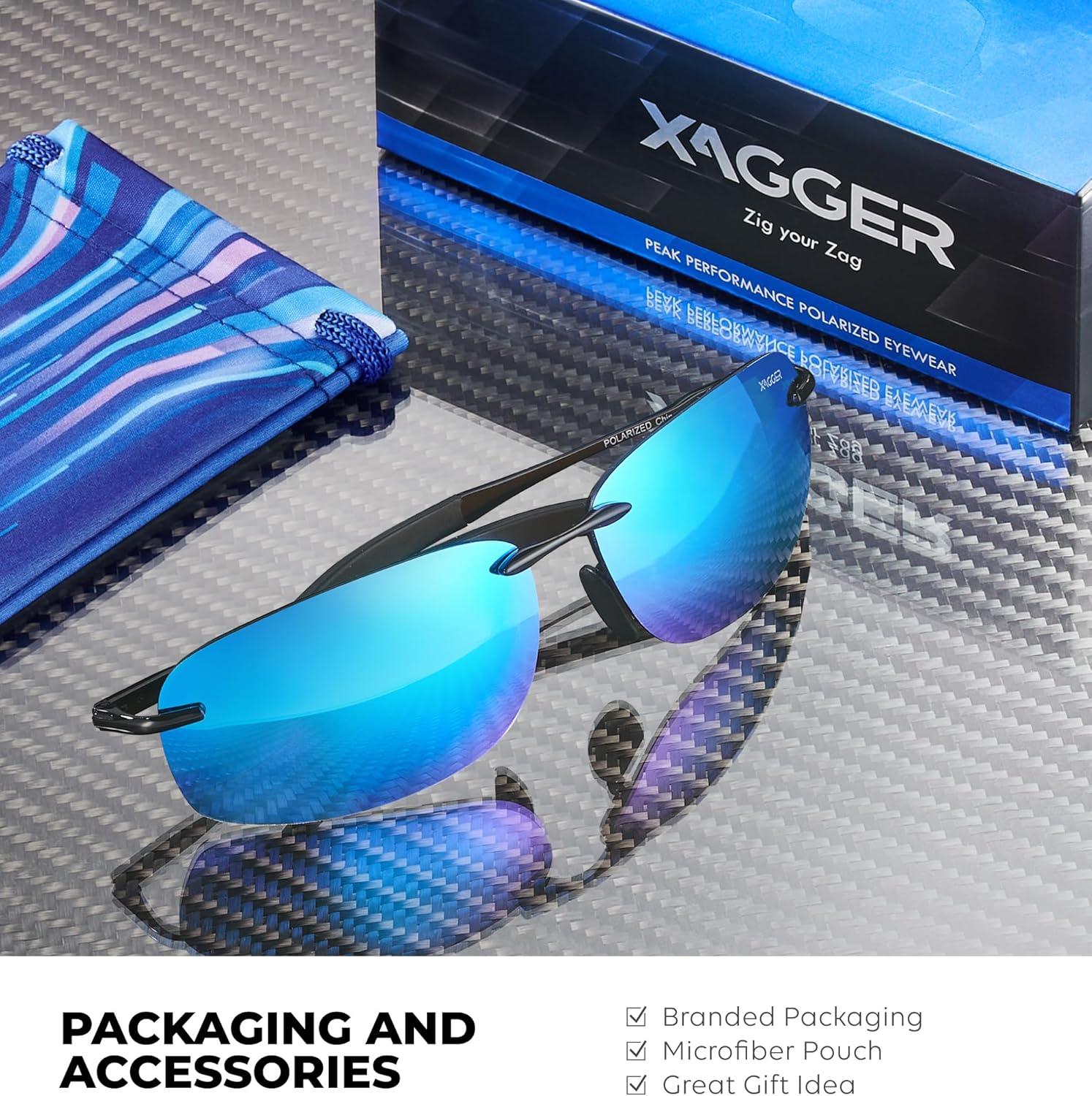 imageXagger Polarized Driving Sunglasses for Men Rimless Metal Frame UV400 Protection Sun GlassesBlack  Ice Blue Mirror