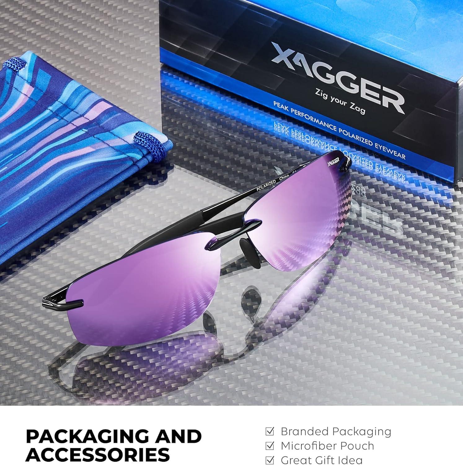 imageXagger Polarized Driving Sunglasses for Men Rimless Metal Frame UV400 Protection Sun GlassesBlack  Purple Mirror