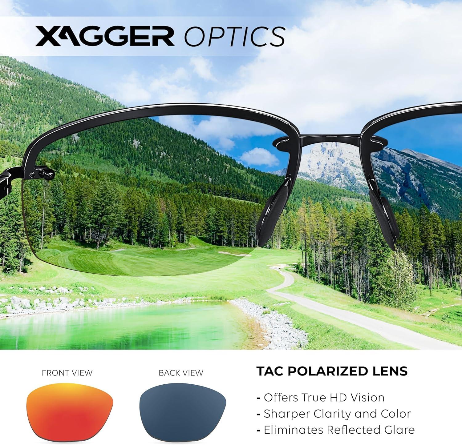 imageXagger Polarized Driving Sunglasses for Men Rimless Metal Frame UV400 Protection Sun GlassesBlack  Red Mirror