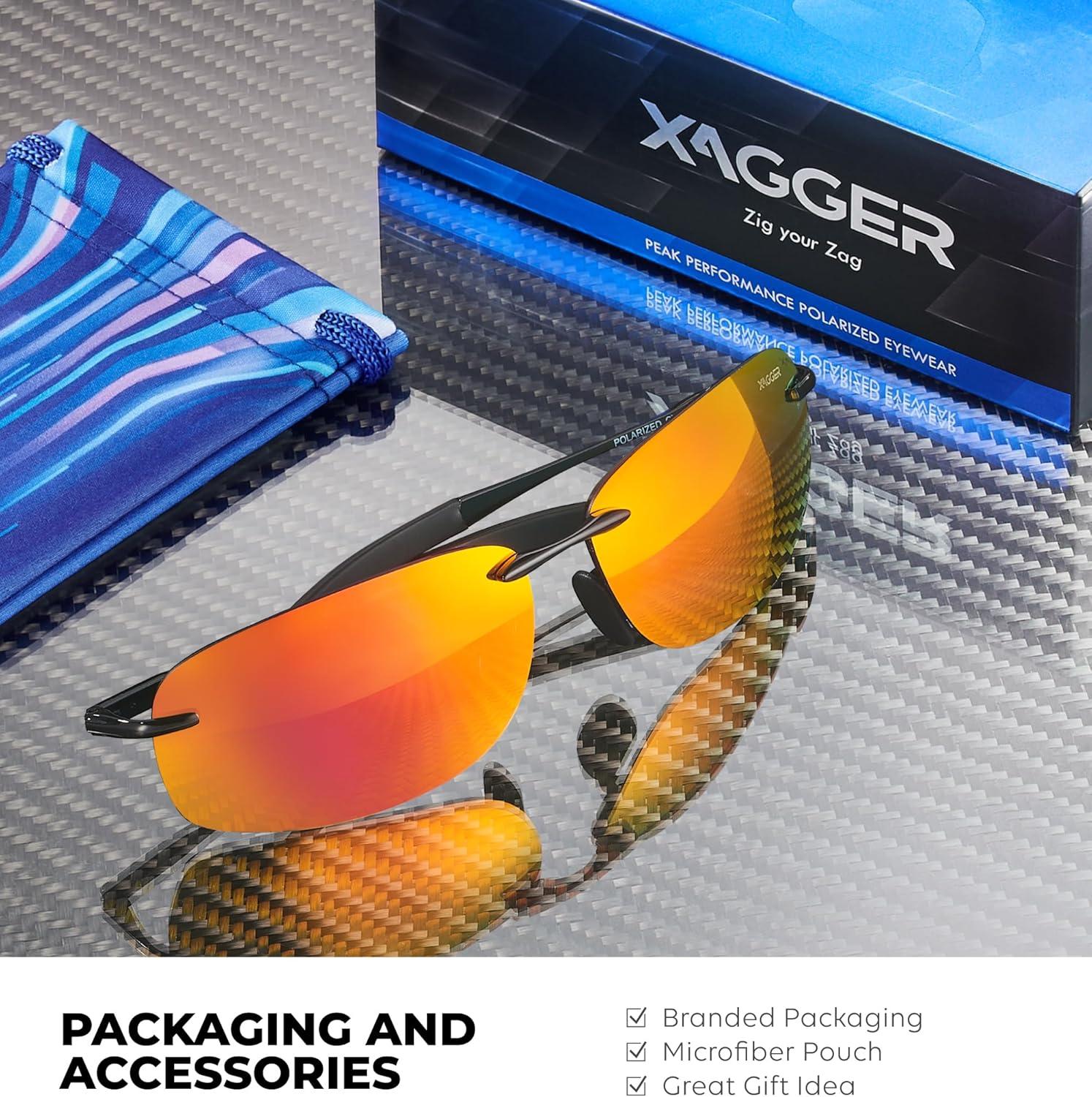 imageXagger Polarized Driving Sunglasses for Men Rimless Metal Frame UV400 Protection Sun GlassesBlack  Red Mirror