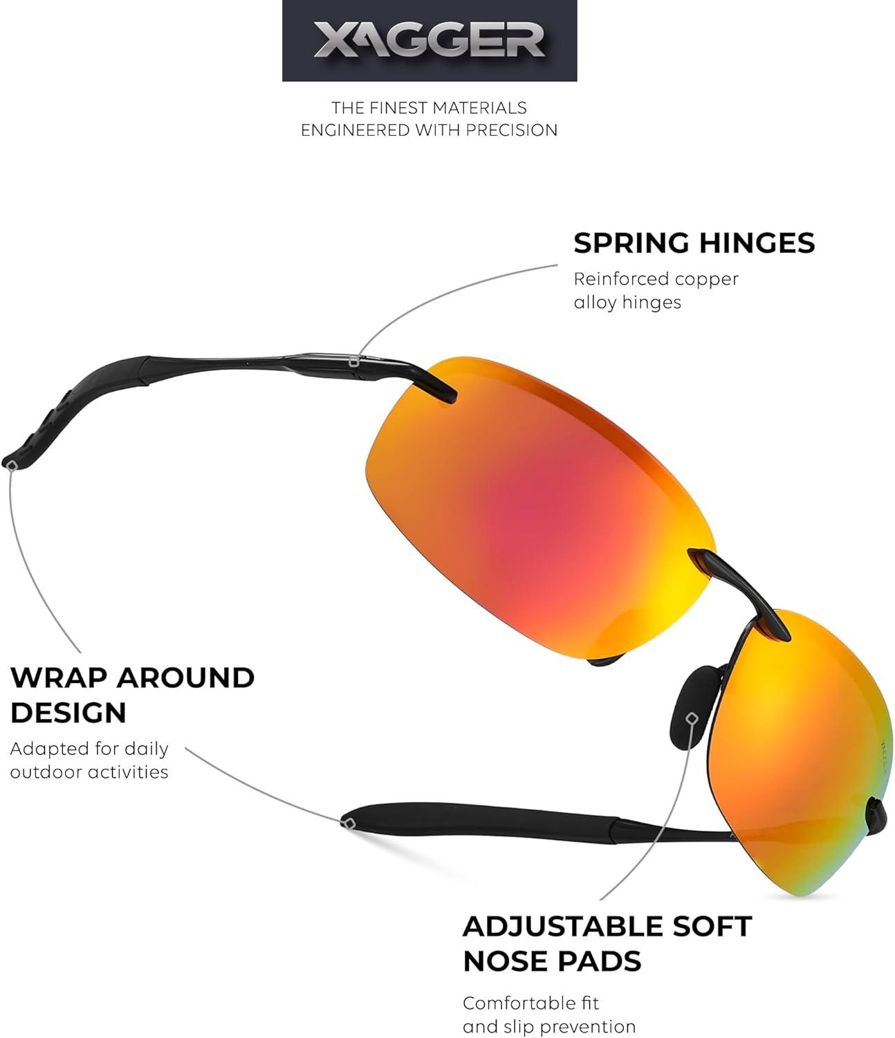 imageXagger Polarized Driving Sunglasses for Men Rimless Metal Frame UV400 Protection Sun GlassesBlack  Red Mirror