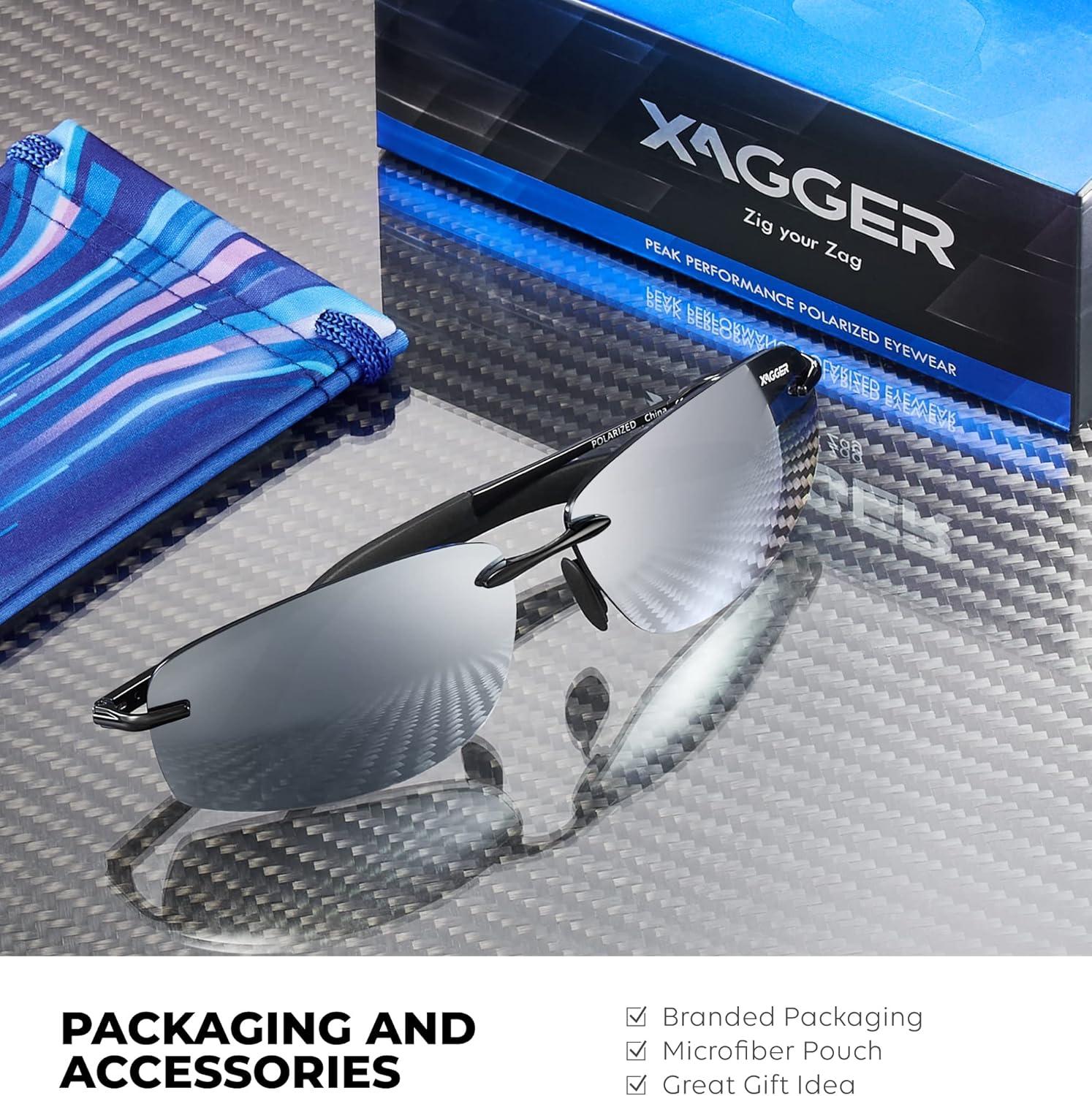 imageXagger Polarized Driving Sunglasses for Men Rimless Metal Frame UV400 Protection Sun GlassesBlack  Silver Mirror