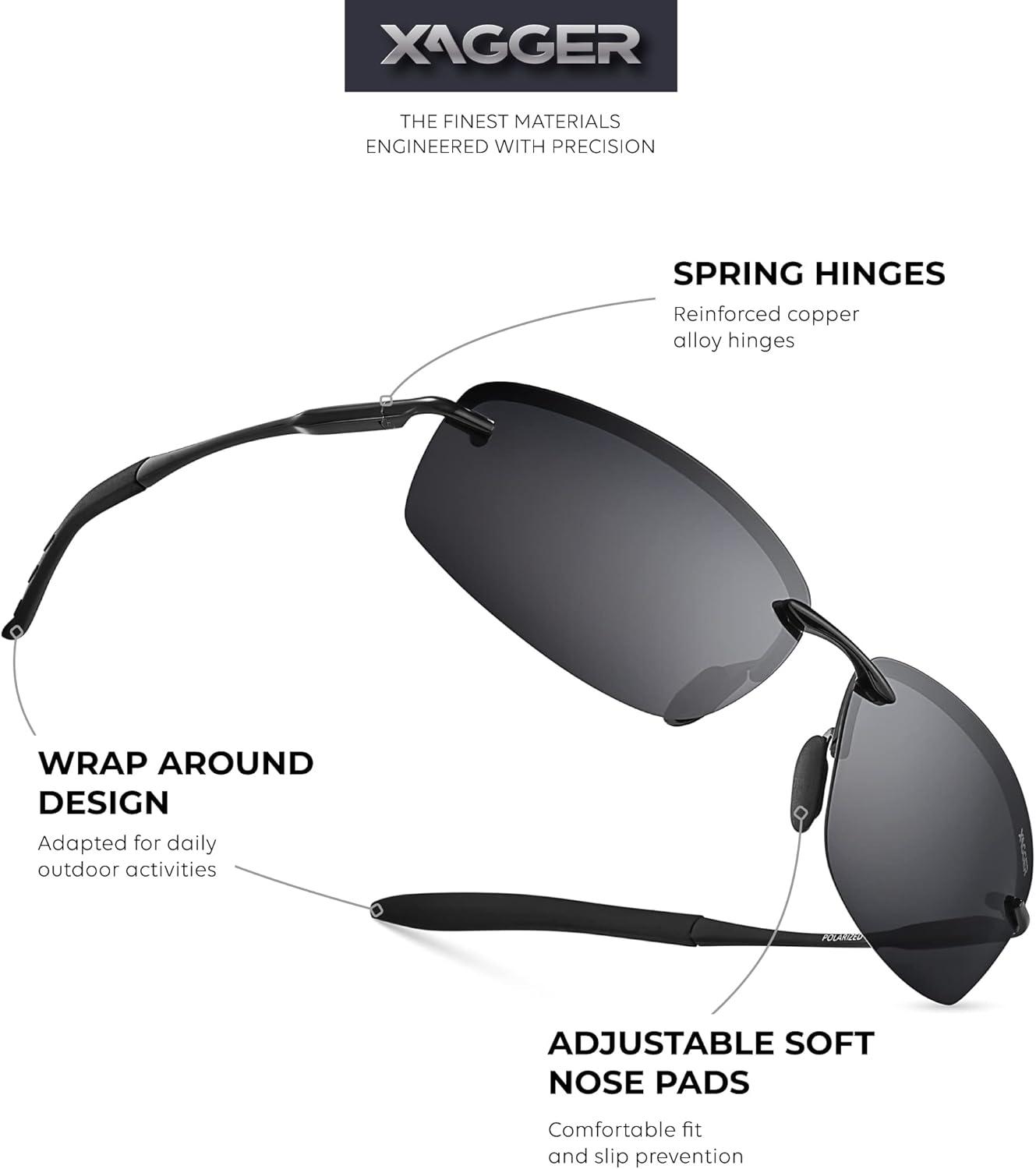 imageXagger Polarized Driving Sunglasses for Men Rimless Metal Frame UV400 Protection Sun GlassesBlack  Smoke