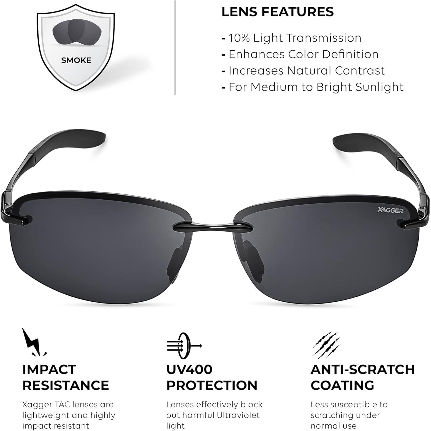 imageXagger Polarized Driving Sunglasses for Men Rimless Metal Frame UV400 Protection Sun GlassesBlack  Smoke