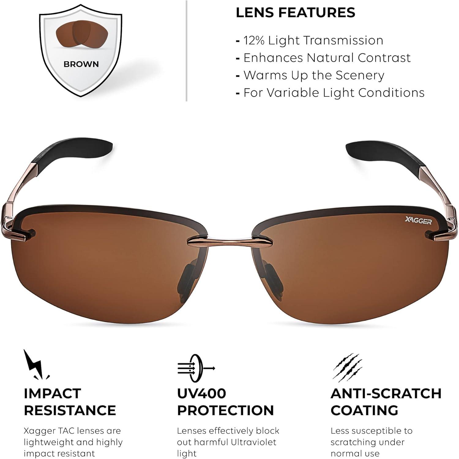 imageXagger Polarized Driving Sunglasses for Men Rimless Metal Frame UV400 Protection Sun GlassesBronze  Brown