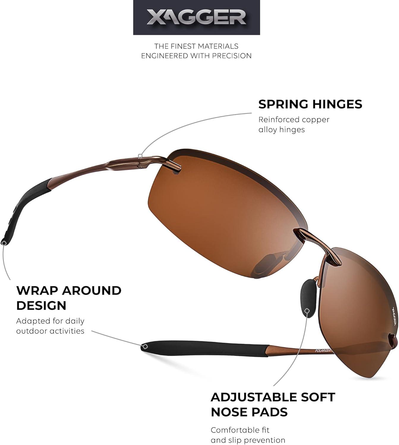 imageXagger Polarized Driving Sunglasses for Men Rimless Metal Frame UV400 Protection Sun GlassesBronze  Brown