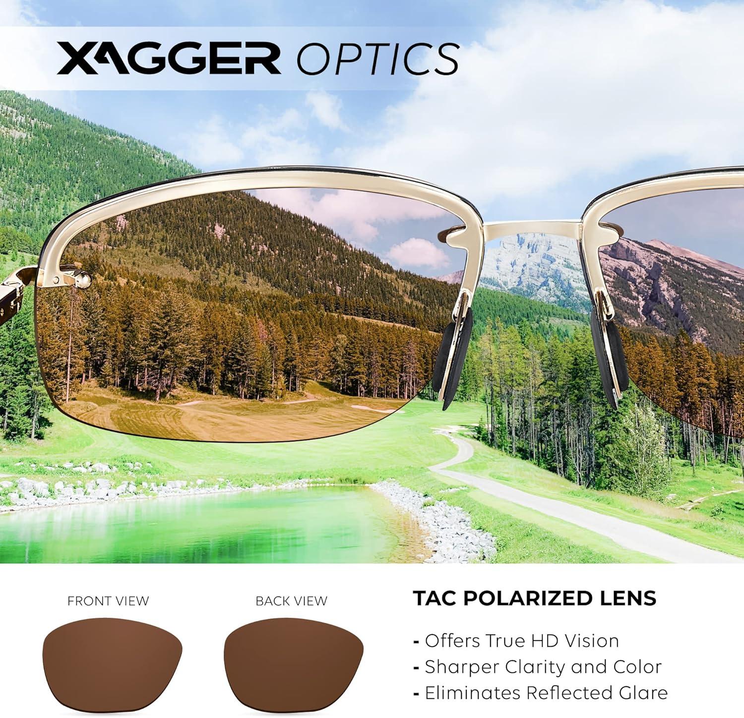 imageXagger Polarized Driving Sunglasses for Men Rimless Metal Frame UV400 Protection Sun GlassesGold  Brown