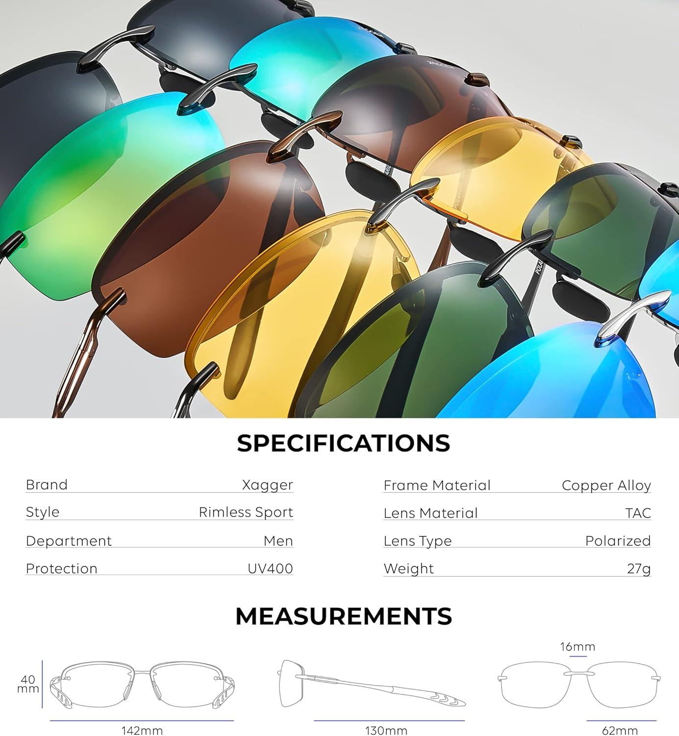 imageXagger Polarized Driving Sunglasses for Men Rimless Metal Frame UV400 Protection Sun GlassesGold  Brown