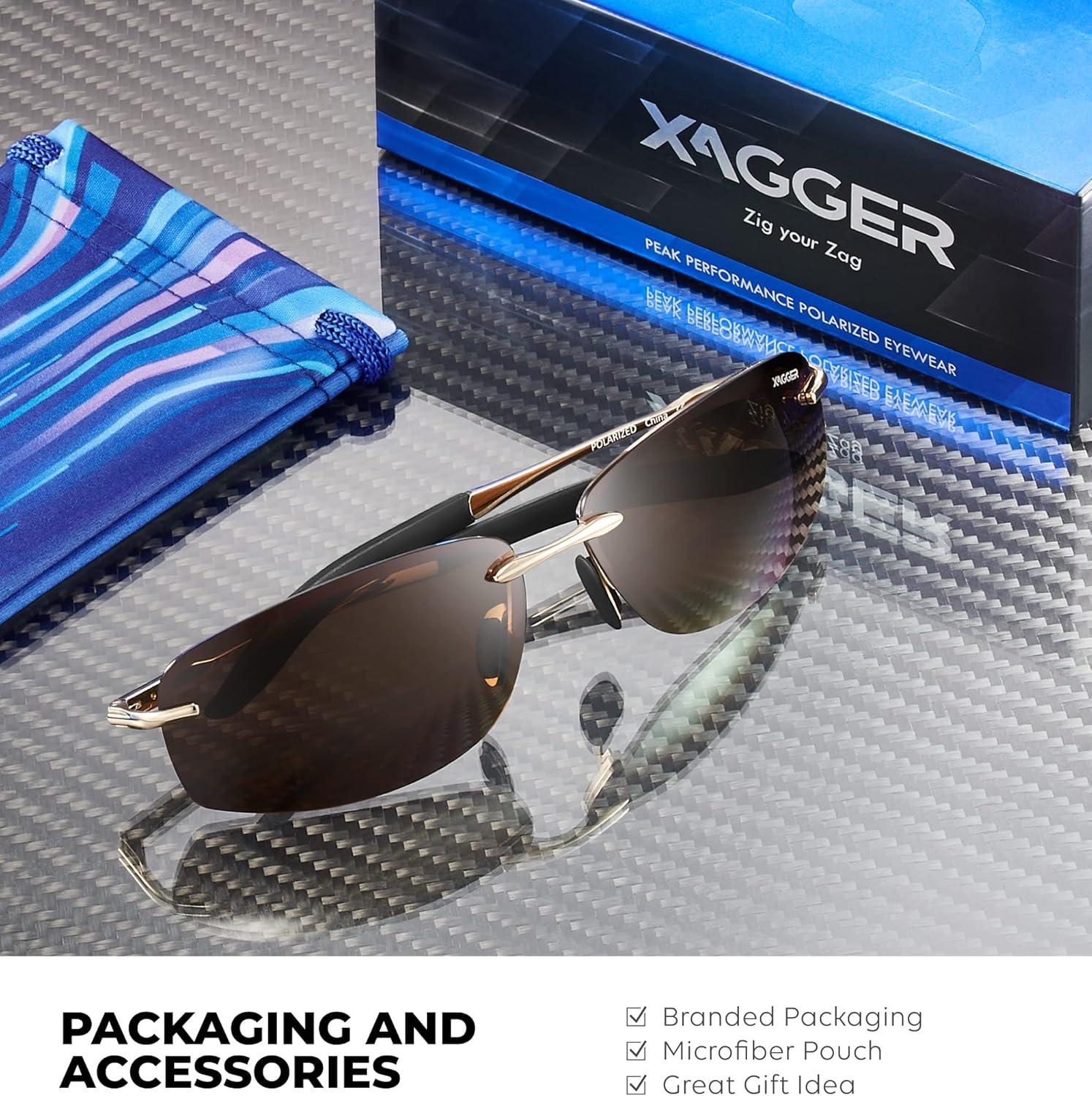 imageXagger Polarized Driving Sunglasses for Men Rimless Metal Frame UV400 Protection Sun GlassesGold  Brown