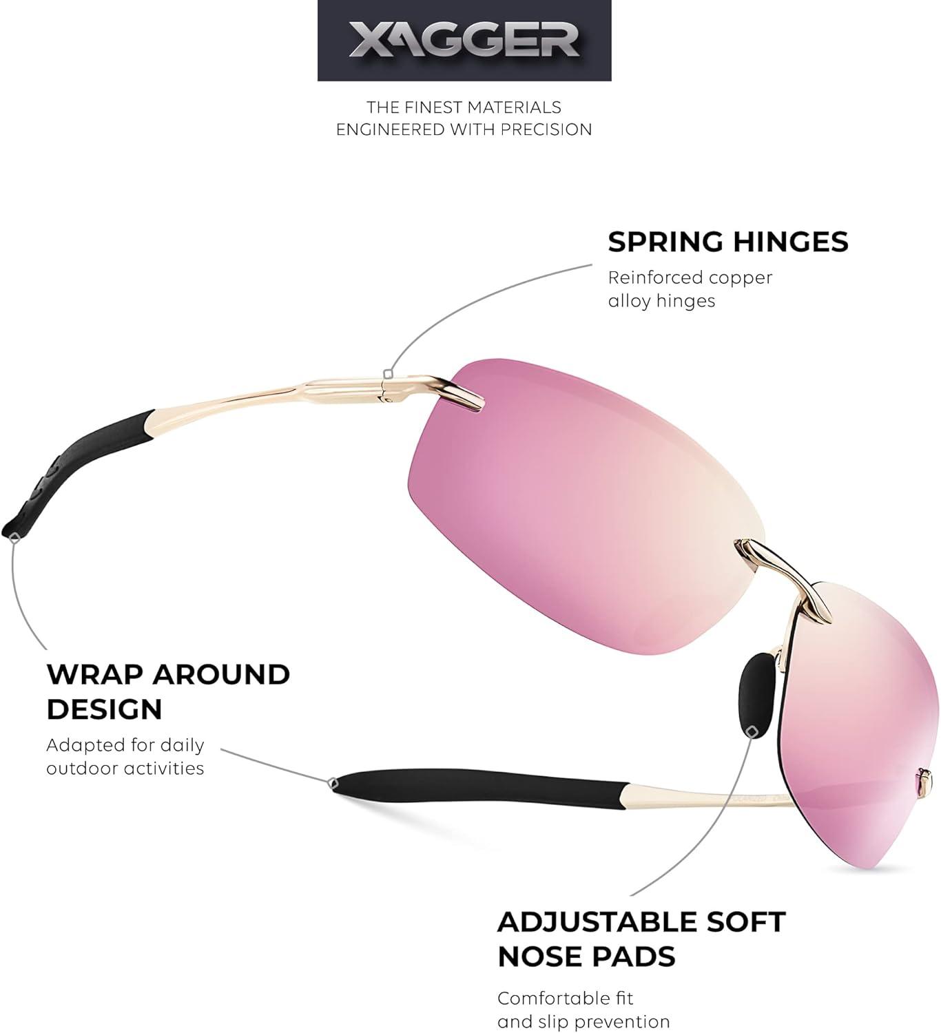 imageXagger Polarized Driving Sunglasses for Men Rimless Metal Frame UV400 Protection Sun GlassesGold  Rose Gold Mirror