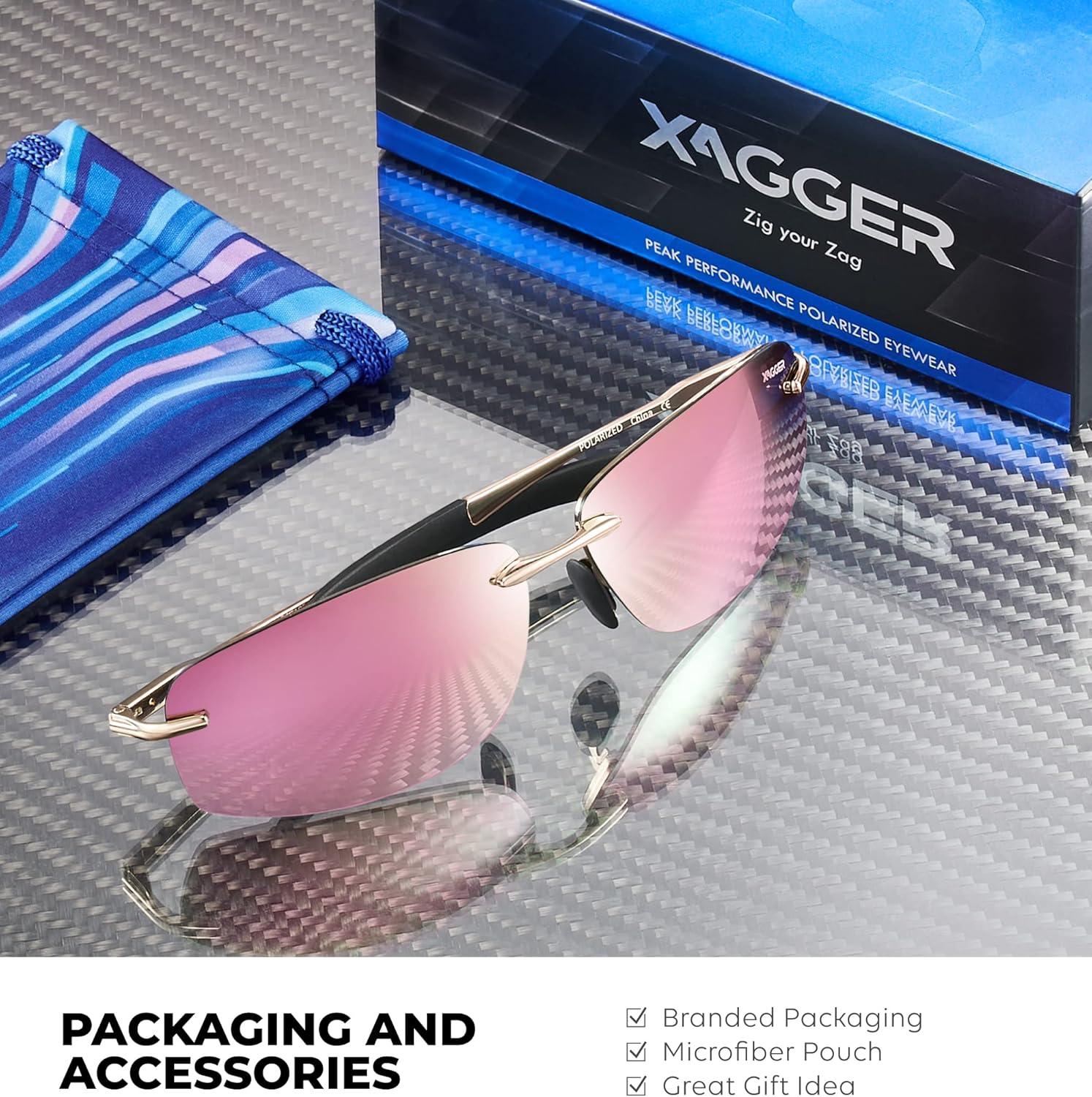 imageXagger Polarized Driving Sunglasses for Men Rimless Metal Frame UV400 Protection Sun GlassesGold  Rose Gold Mirror