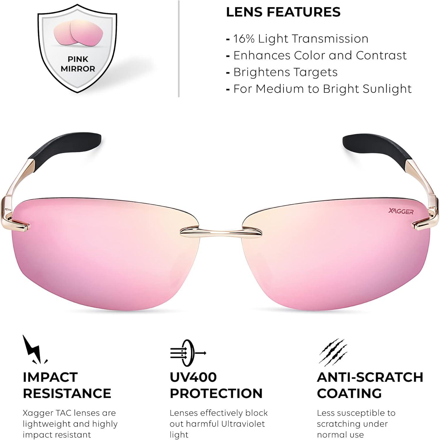 imageXagger Polarized Driving Sunglasses for Men Rimless Metal Frame UV400 Protection Sun GlassesGold  Rose Gold Mirror