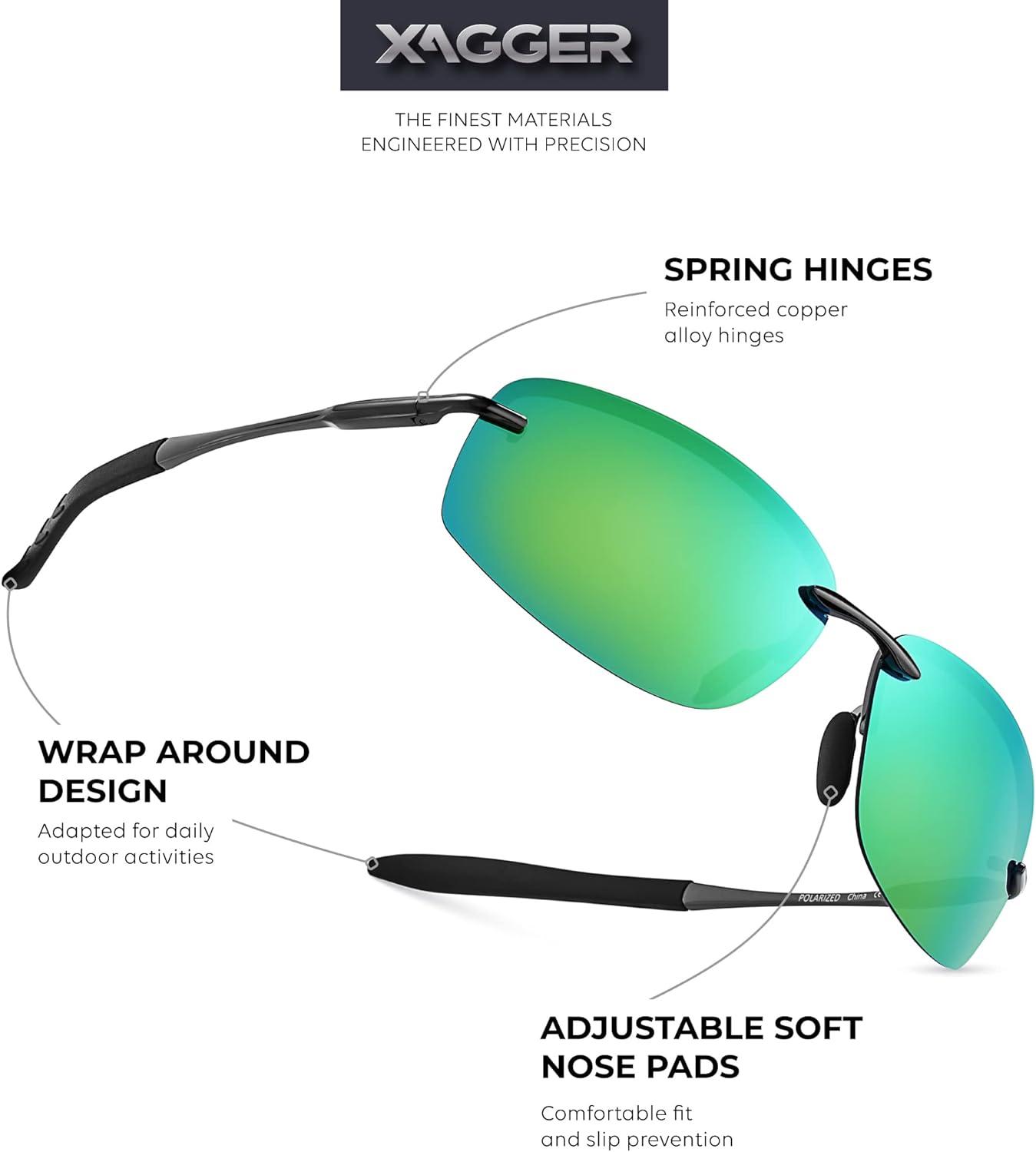 imageXagger Polarized Driving Sunglasses for Men Rimless Metal Frame UV400 Protection Sun GlassesGunmetal  Green Mirror