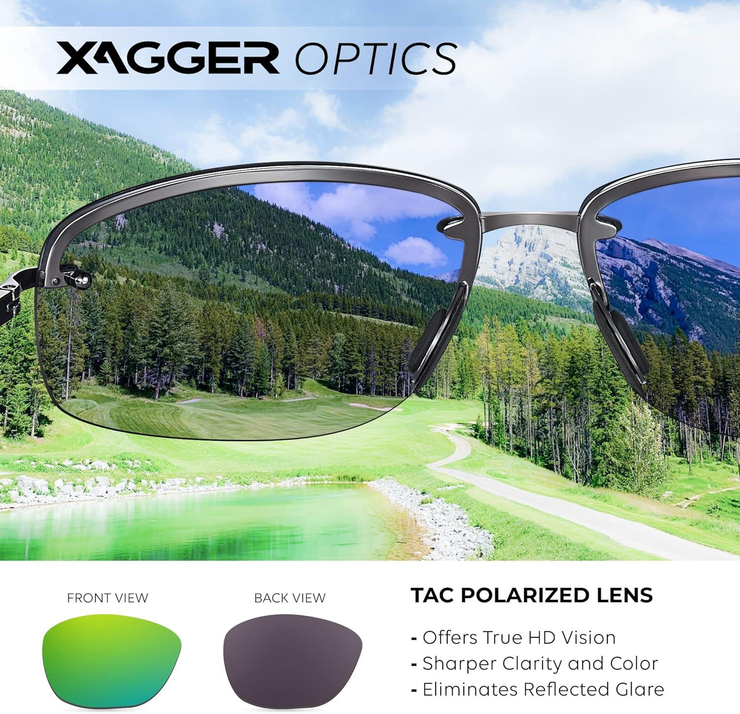 imageXagger Polarized Driving Sunglasses for Men Rimless Metal Frame UV400 Protection Sun GlassesGunmetal  Green Mirror