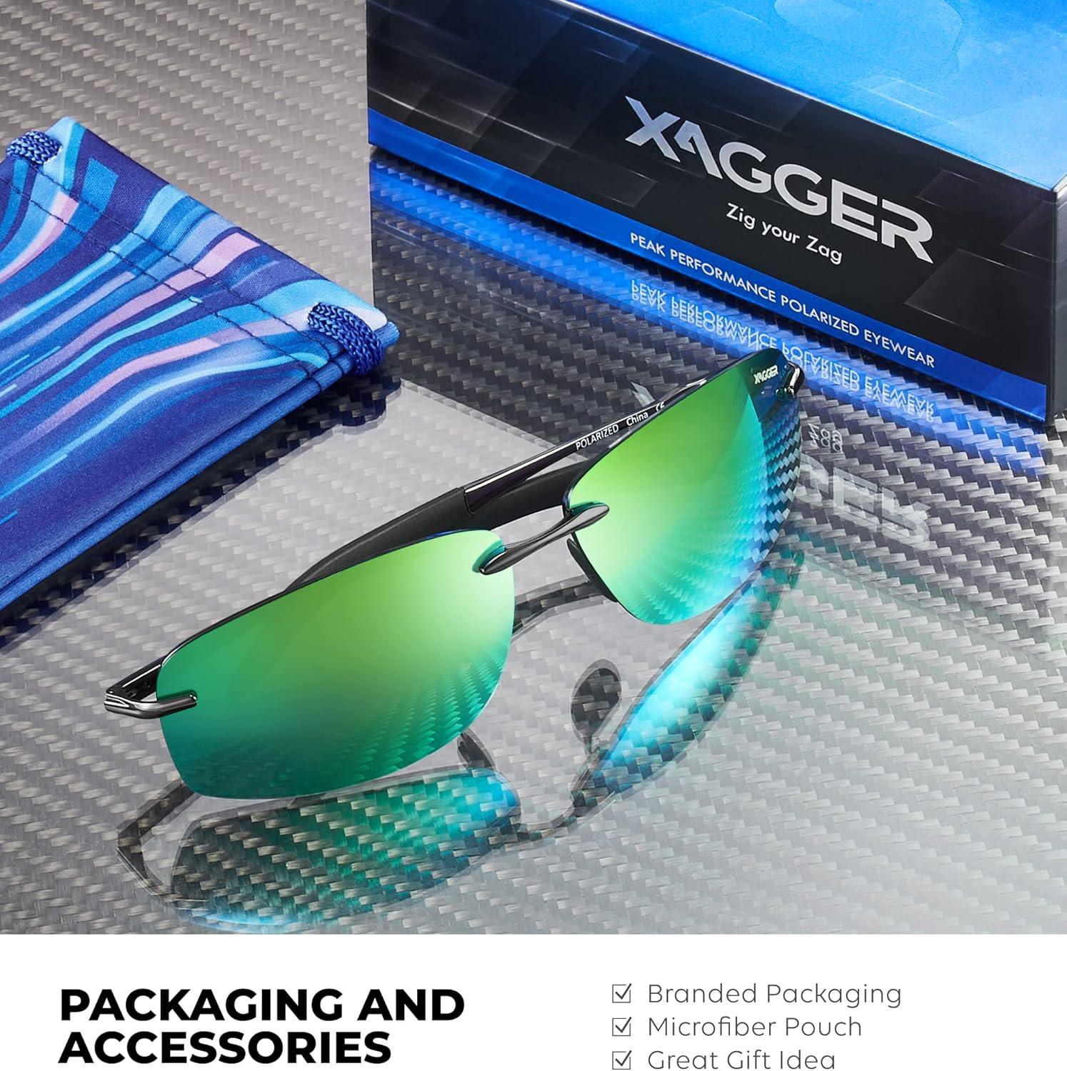 imageXagger Polarized Driving Sunglasses for Men Rimless Metal Frame UV400 Protection Sun GlassesGunmetal  Green Mirror