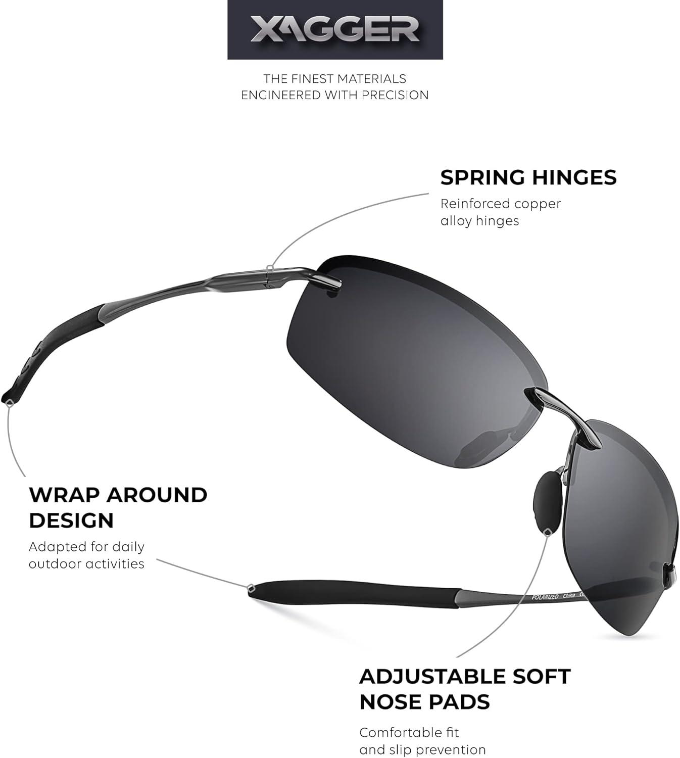 imageXagger Polarized Driving Sunglasses for Men Rimless Metal Frame UV400 Protection Sun GlassesGunmetal  Smoke