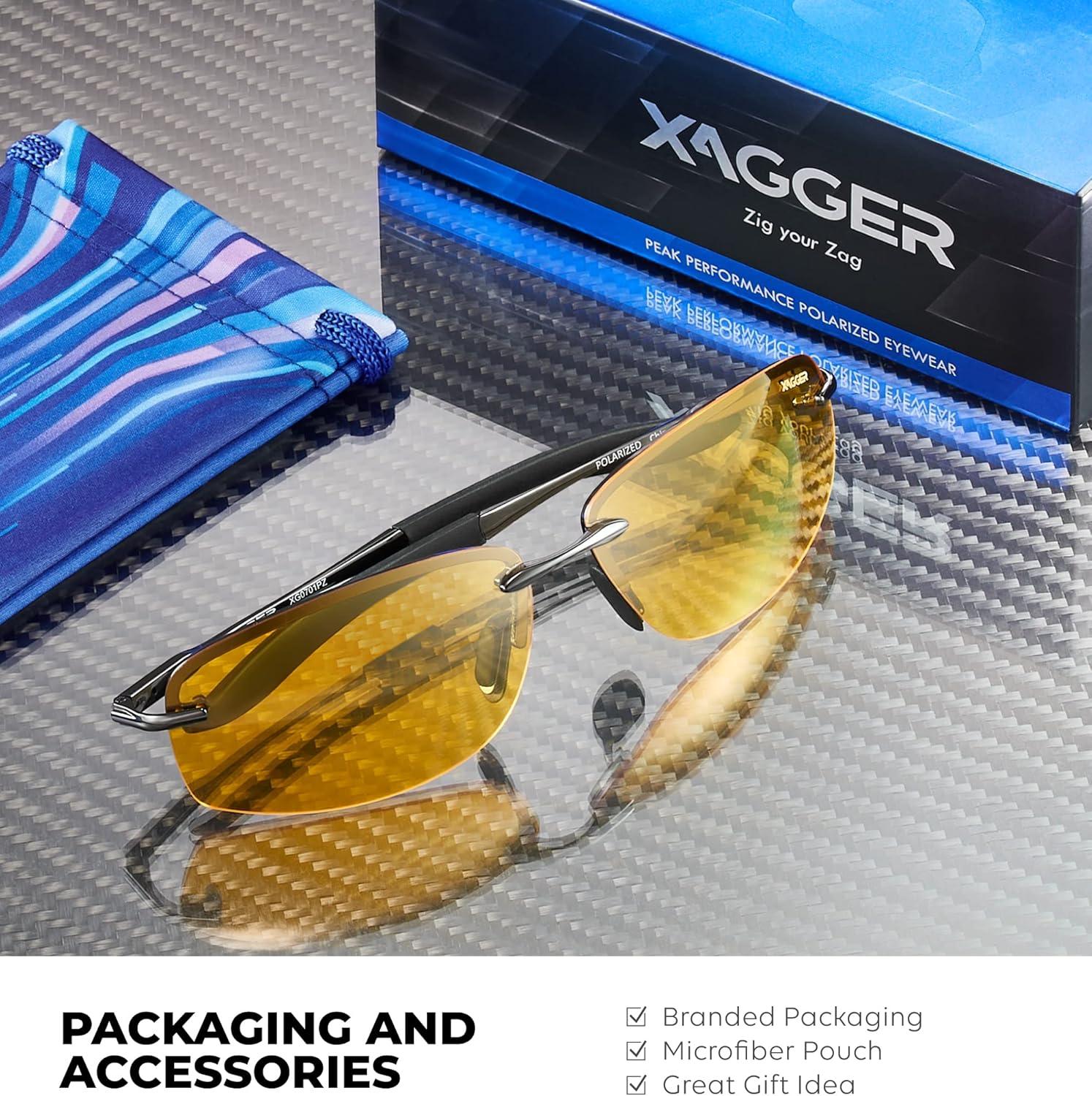 imageXagger Polarized Driving Sunglasses for Men Rimless Metal Frame UV400 Protection Sun GlassesGunmetal  Yellow Night Driving