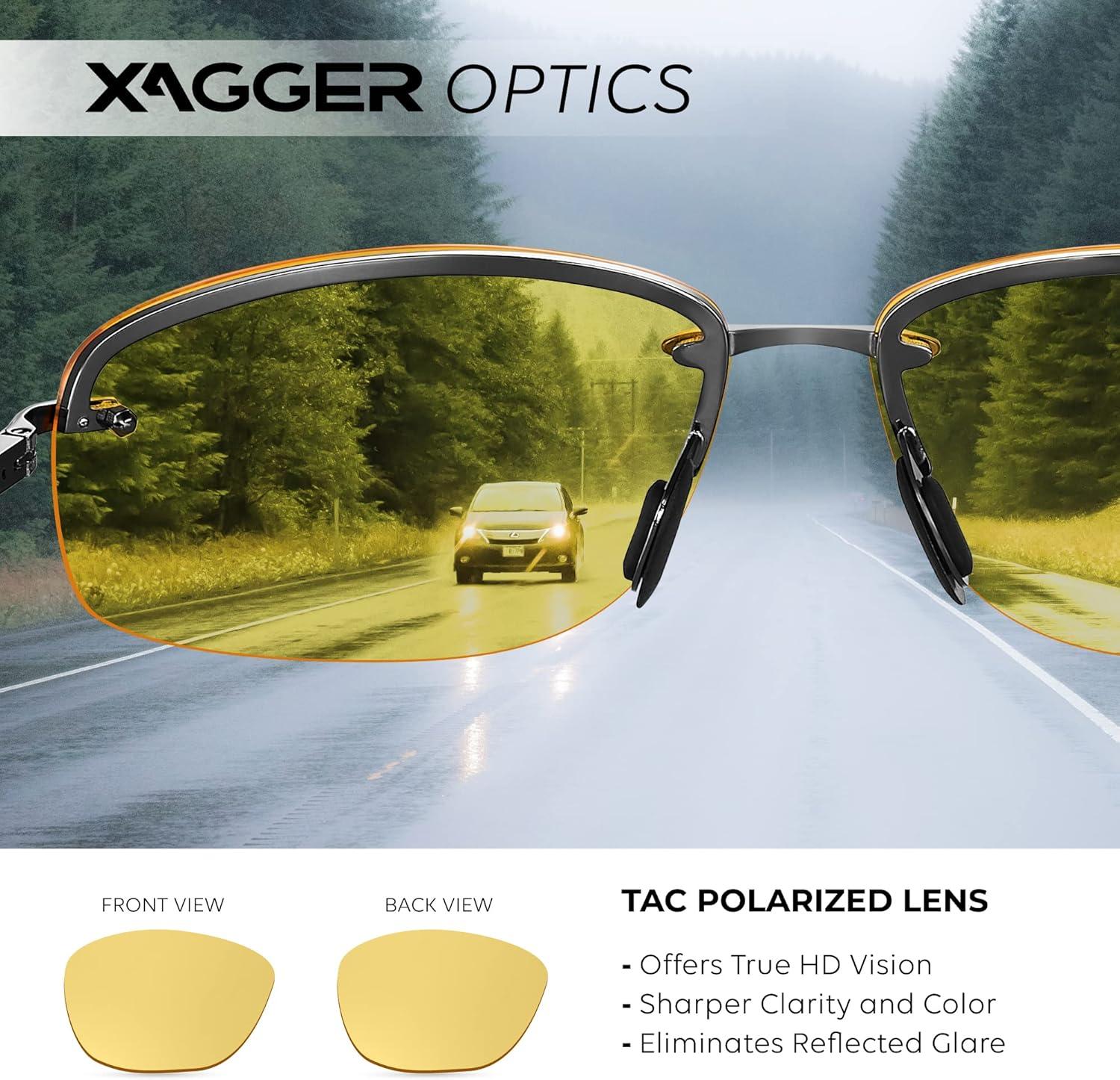 imageXagger Polarized Driving Sunglasses for Men Rimless Metal Frame UV400 Protection Sun GlassesGunmetal  Yellow Night Driving