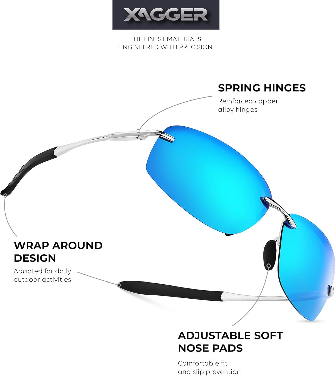 imageXagger Polarized Driving Sunglasses for Men Rimless Metal Frame UV400 Protection Sun GlassesSilver  Ice Blue Mirror