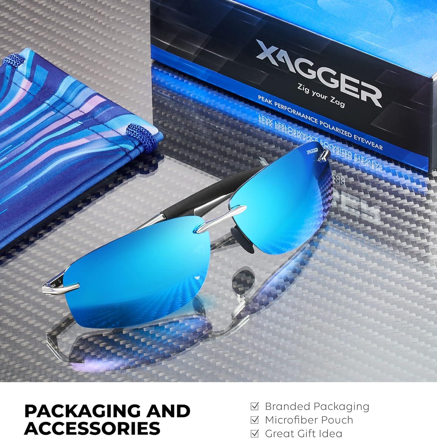 imageXagger Polarized Driving Sunglasses for Men Rimless Metal Frame UV400 Protection Sun GlassesSilver  Ice Blue Mirror