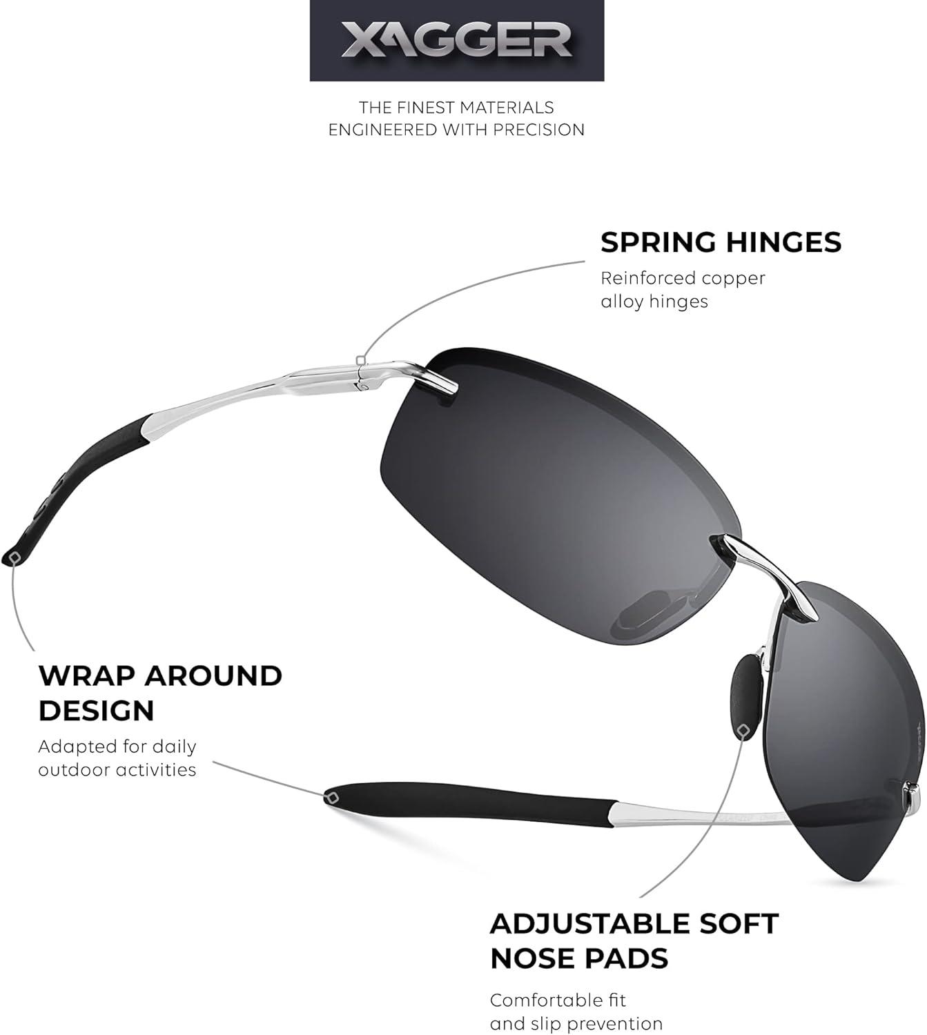 imageXagger Polarized Driving Sunglasses for Men Rimless Metal Frame UV400 Protection Sun GlassesSilver  Smoke