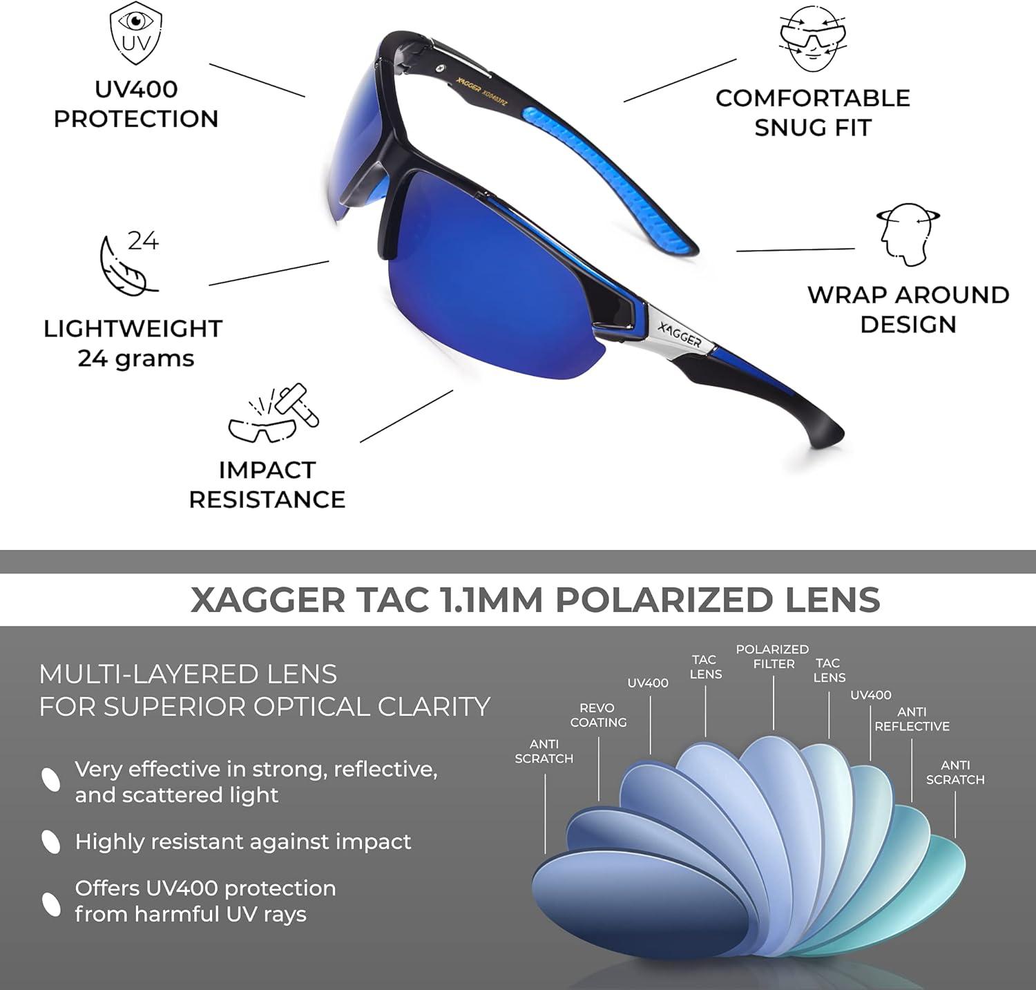 imageXagger Polarized Sport Sunglasses for Men Women Wrap Around UV400 Running Baseball Softball Fishing Driving GlassesBlack  Blue Mirror