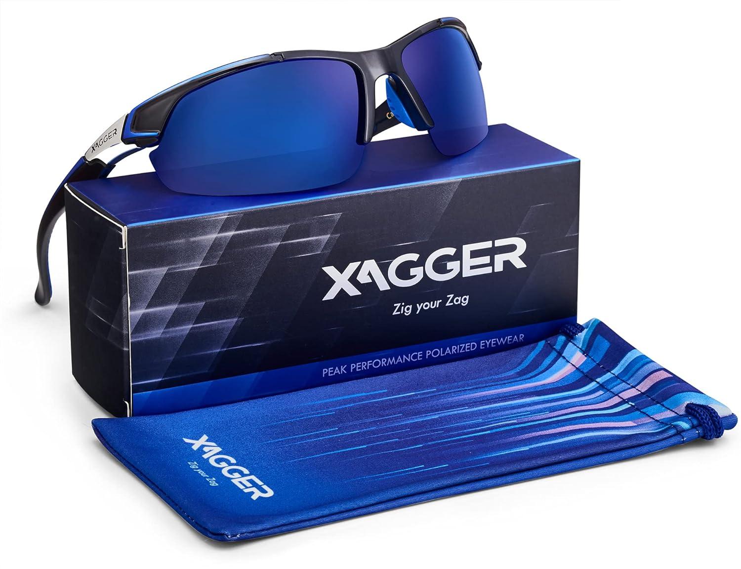 imageXagger Polarized Sport Sunglasses for Men Women Wrap Around UV400 Running Baseball Softball Fishing Driving GlassesBlack  Blue Mirror
