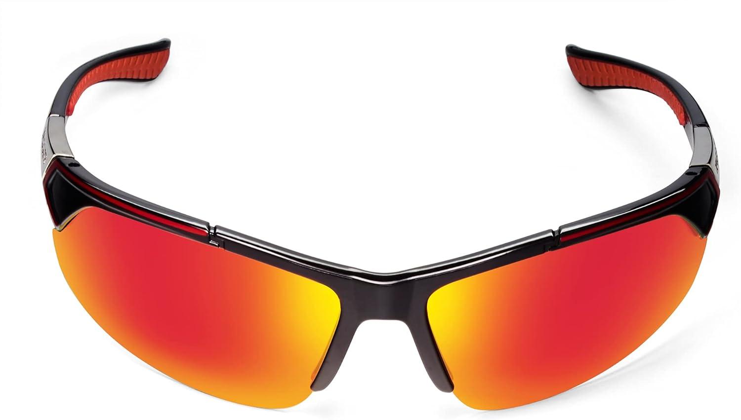 imageXagger Polarized Sport Sunglasses for Men Women Wrap Around UV400 Running Baseball Softball Fishing Driving GlassesBlack  Red Mirror