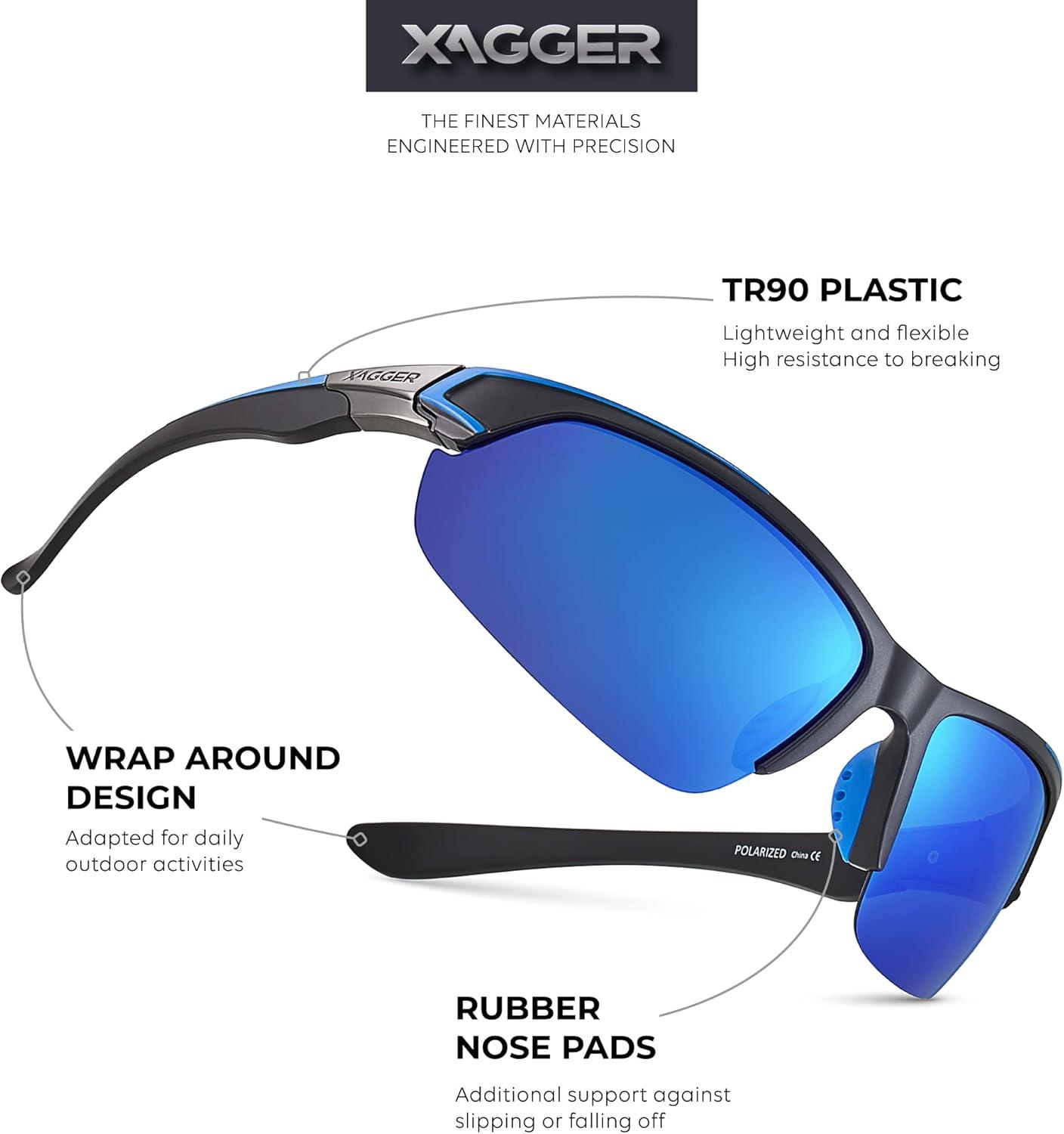 imageXagger Polarized Sport Sunglasses for Men Women Wrap Around UV400 Running Baseball Softball Fishing Driving GlassesMatte Black  Blue Mirror
