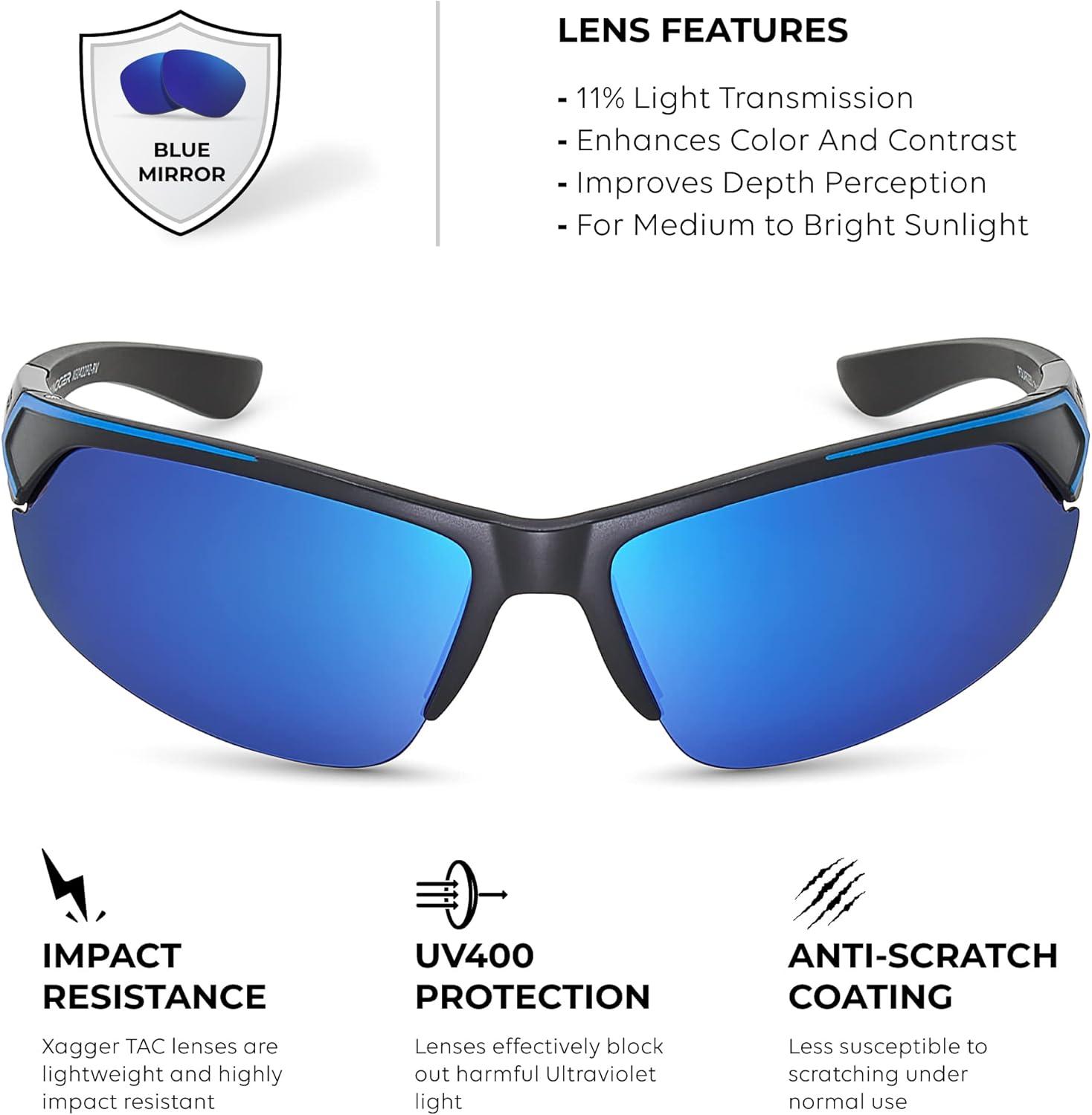 imageXagger Polarized Sport Sunglasses for Men Women Wrap Around UV400 Running Baseball Softball Fishing Driving GlassesMatte Black  Blue Mirror