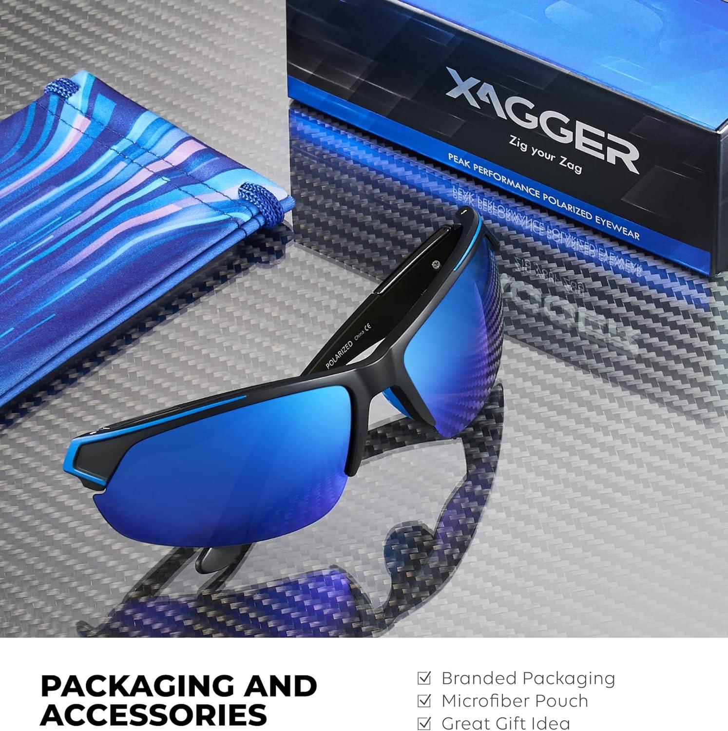 imageXagger Polarized Sport Sunglasses for Men Women Wrap Around UV400 Running Baseball Softball Fishing Driving GlassesMatte Black  Blue Mirror