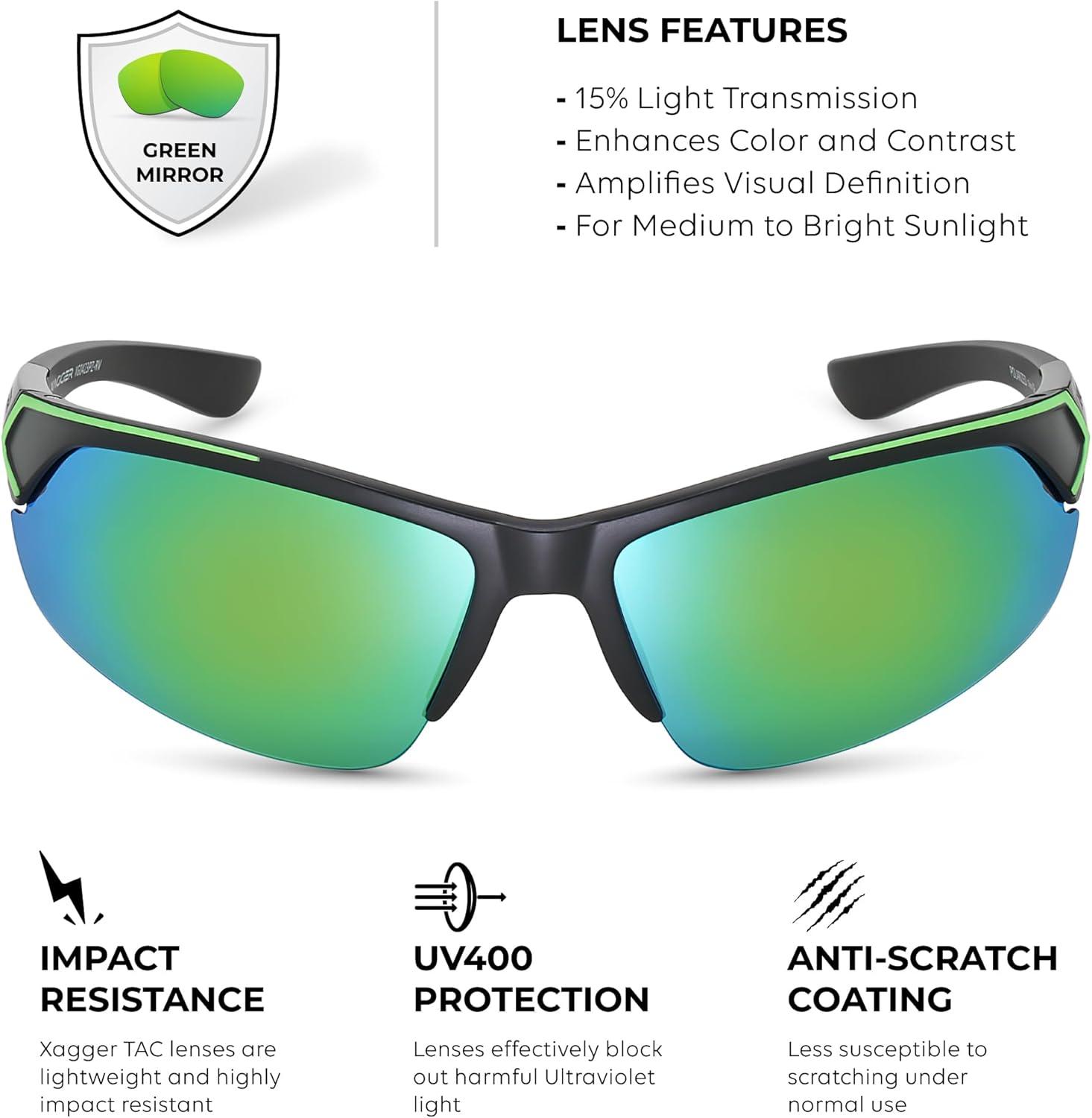 imageXagger Polarized Sport Sunglasses for Men Women Wrap Around UV400 Running Baseball Softball Fishing Driving GlassesMatte Black  Green Mirror