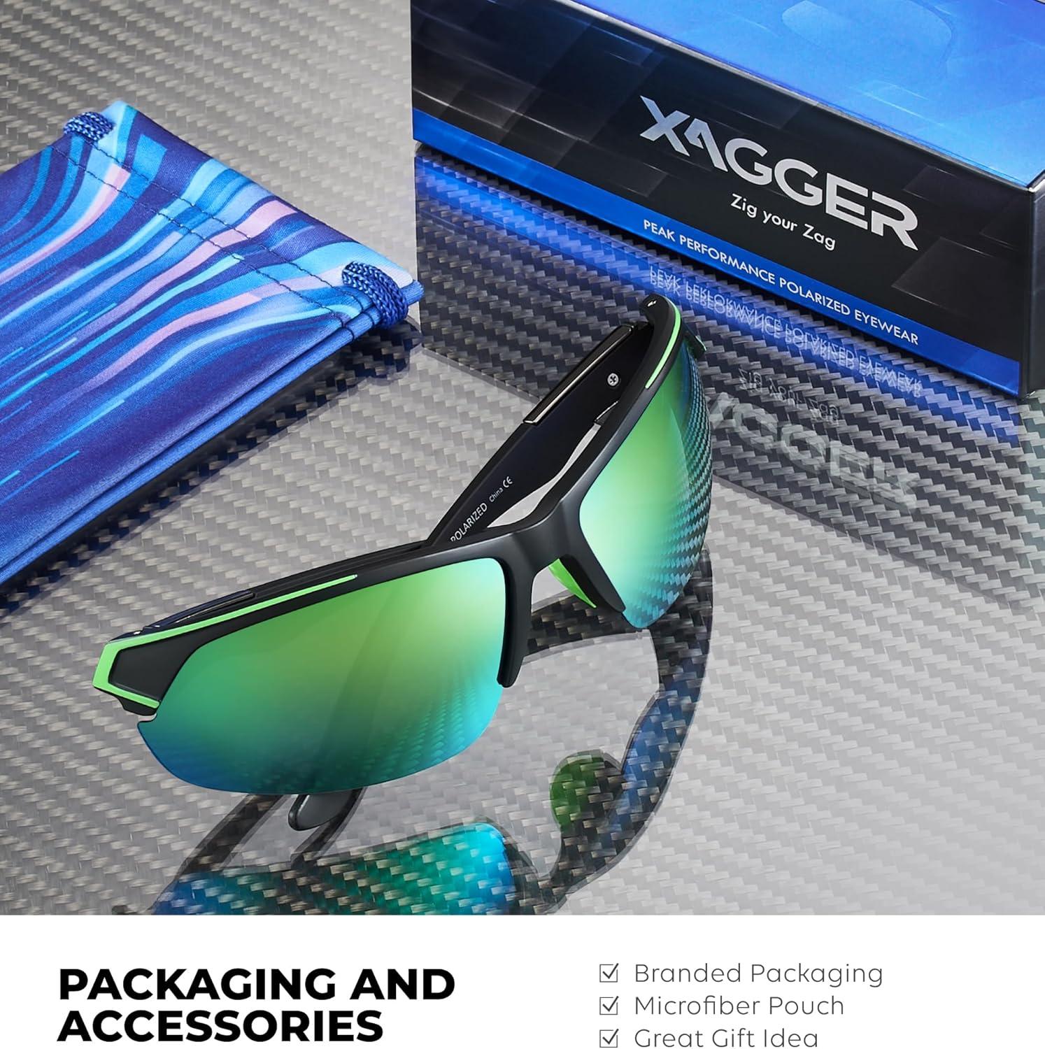 imageXagger Polarized Sport Sunglasses for Men Women Wrap Around UV400 Running Baseball Softball Fishing Driving GlassesMatte Black  Green Mirror