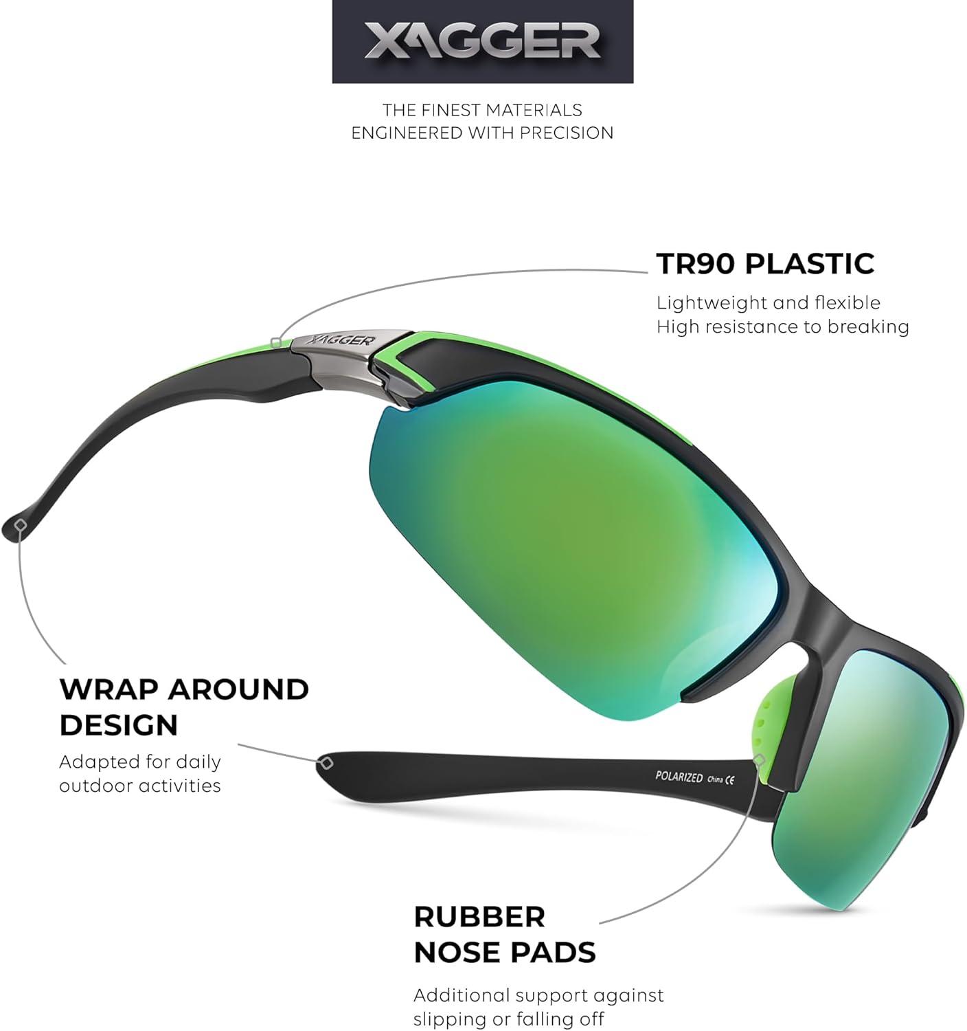 imageXagger Polarized Sport Sunglasses for Men Women Wrap Around UV400 Running Baseball Softball Fishing Driving GlassesMatte Black  Green Mirror