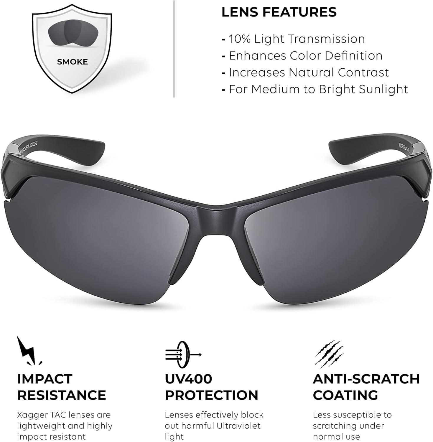 imageXagger Polarized Sport Sunglasses for Men Women Wrap Around UV400 Running Baseball Softball Fishing Driving GlassesMatte Black  Smoke