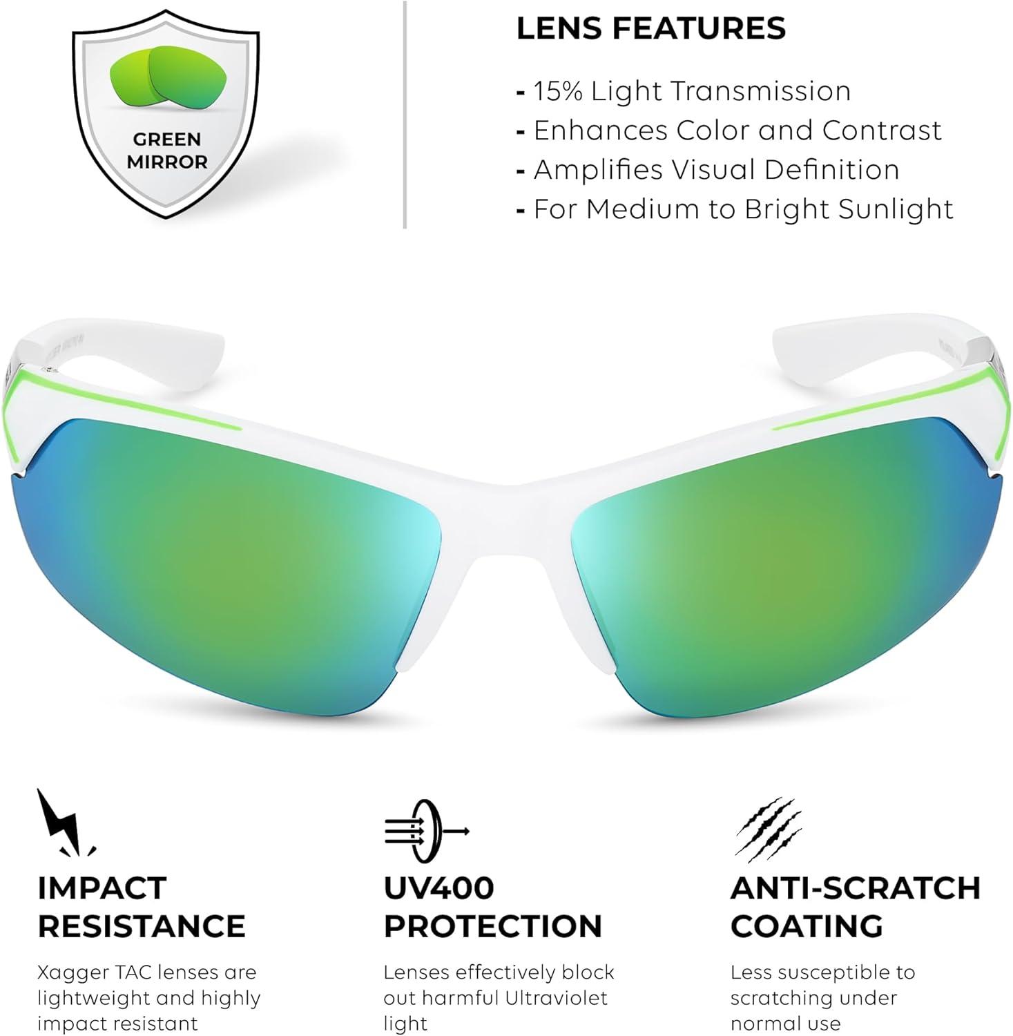 imageXagger Polarized Sport Sunglasses for Men Women Wrap Around UV400 Running Baseball Softball Fishing Driving GlassesMatte White  Green Mirror