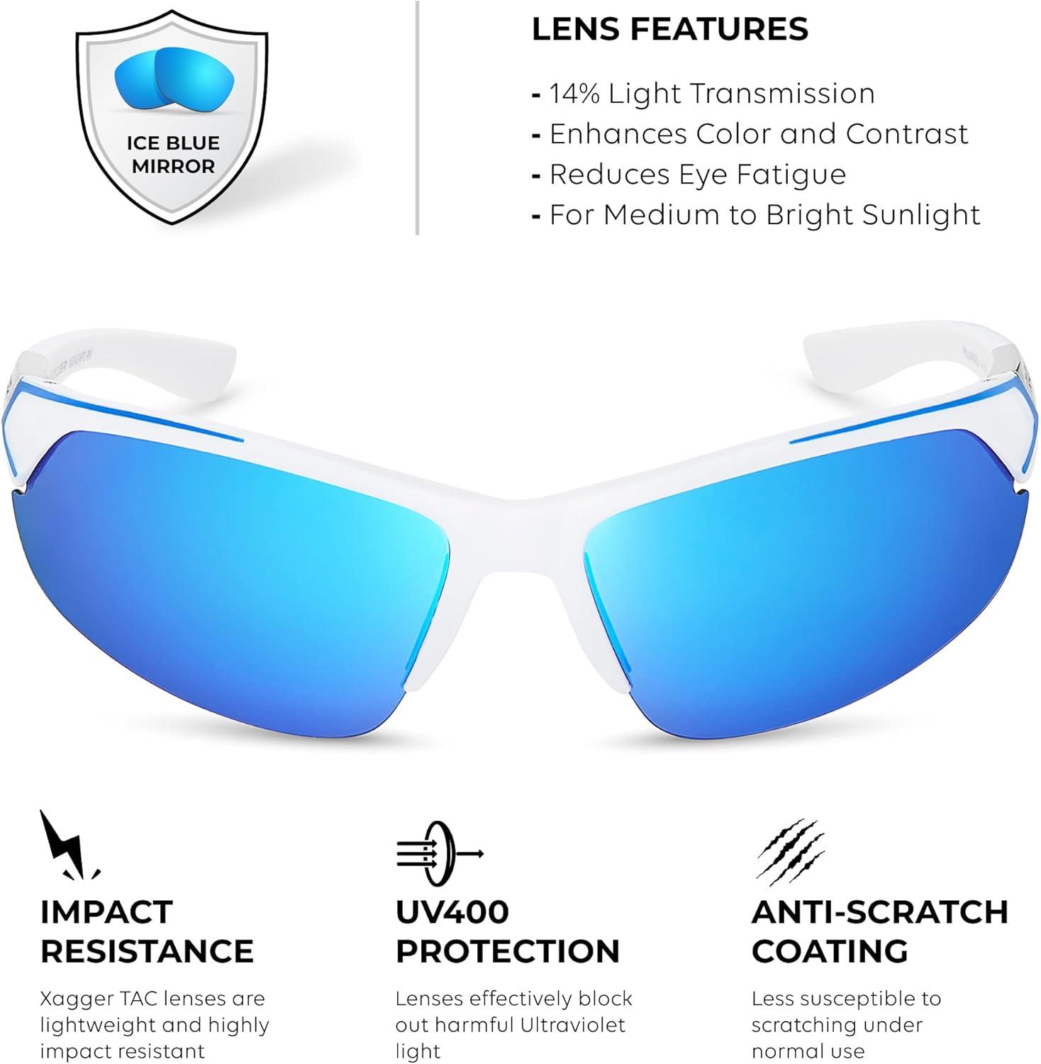 imageXagger Polarized Sport Sunglasses for Men Women Wrap Around UV400 Running Baseball Softball Fishing Driving GlassesMatte White  Ice Blue Mirror