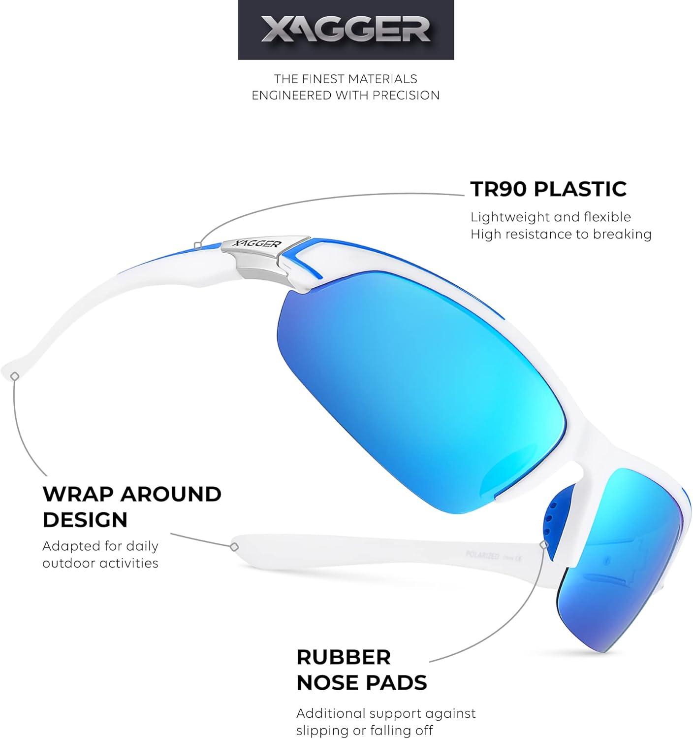 imageXagger Polarized Sport Sunglasses for Men Women Wrap Around UV400 Running Baseball Softball Fishing Driving GlassesMatte White  Ice Blue Mirror