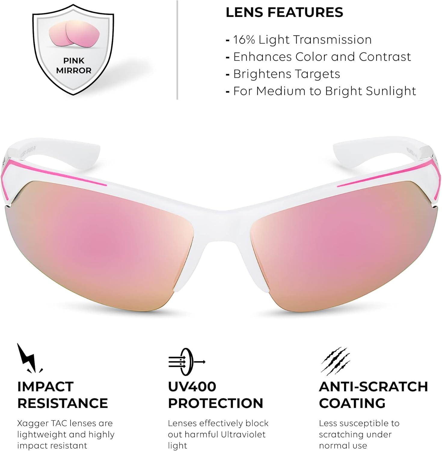 imageXagger Polarized Sport Sunglasses for Men Women Wrap Around UV400 Running Baseball Softball Fishing Driving GlassesMatte White  Pink Mirror