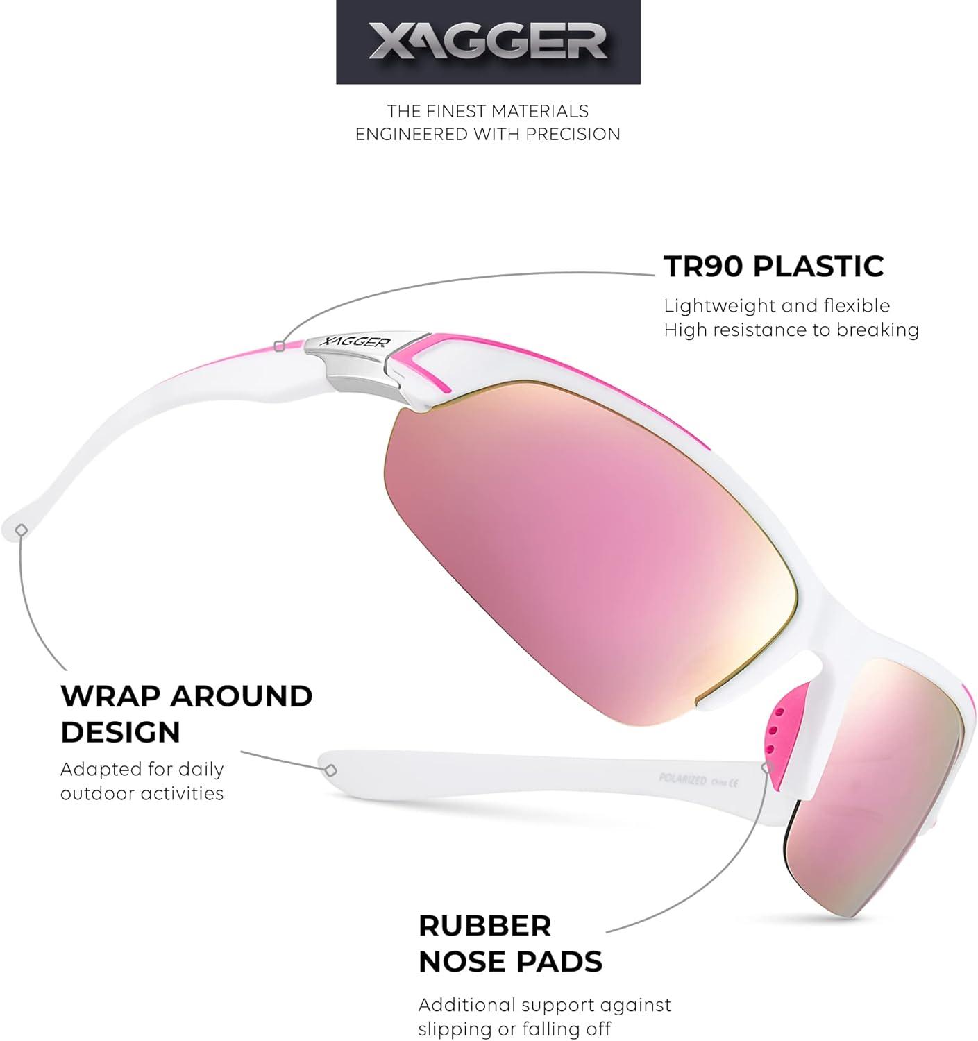 imageXagger Polarized Sport Sunglasses for Men Women Wrap Around UV400 Running Baseball Softball Fishing Driving GlassesMatte White  Pink Mirror