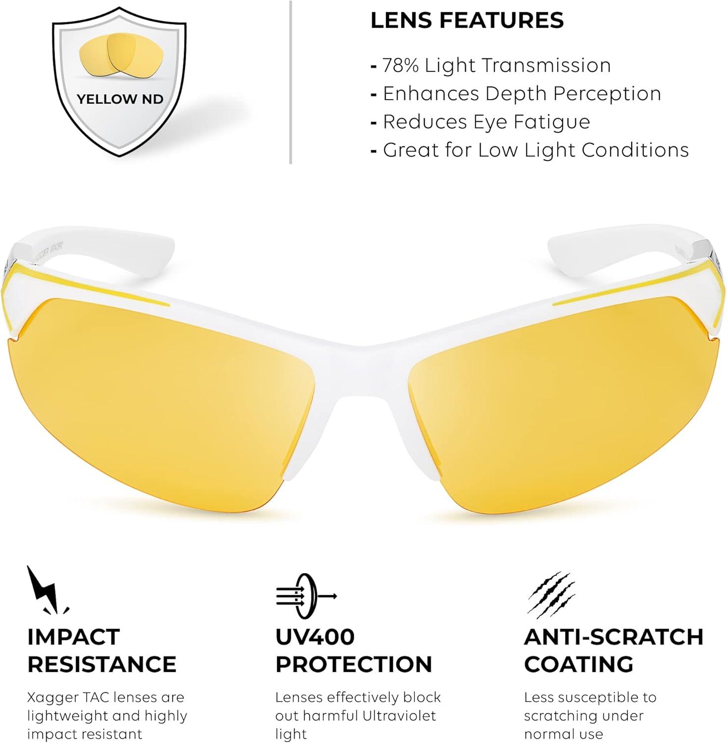 imageXagger Polarized Sport Sunglasses for Men Women Wrap Around UV400 Running Baseball Softball Fishing Driving GlassesMatte White  Yellow Night Driving